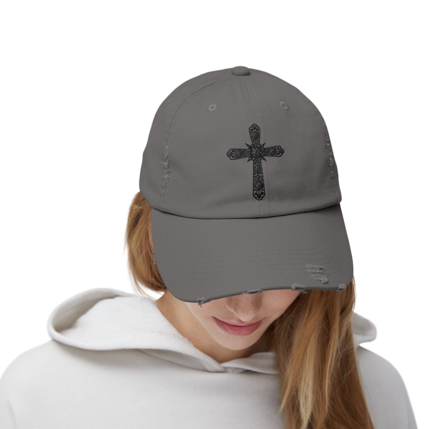 Unisex Distressed Cross Cap - Faith-Inspired Fashion Accessory