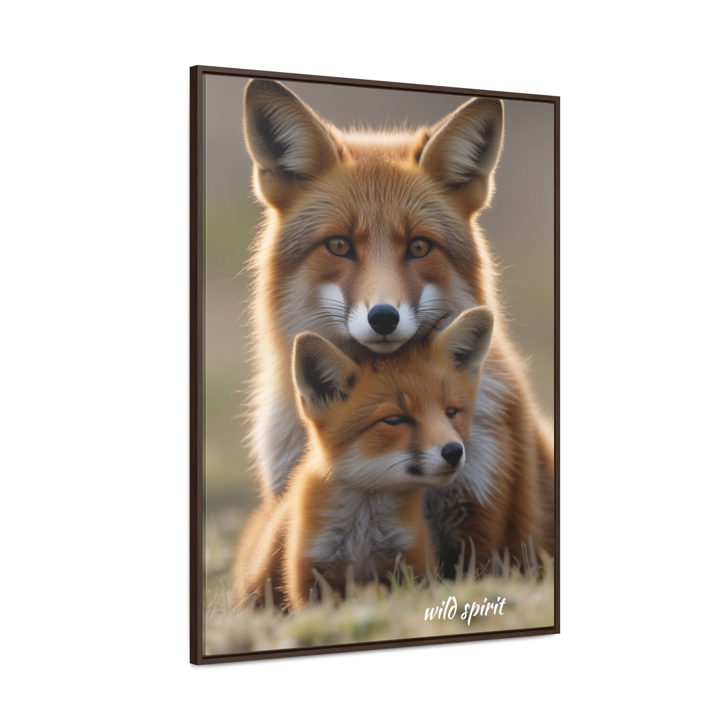 Canvas Wraps - Mama Fox and Baby Fox Snuggle Vertical Frame