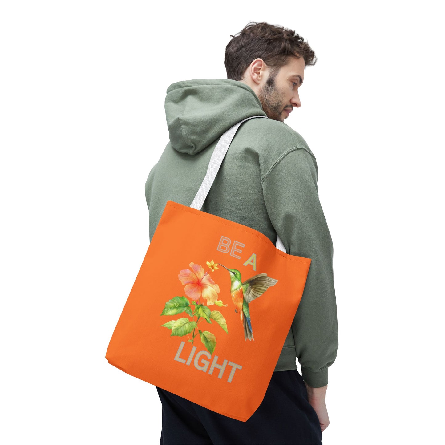Floral Hummingbird Tote Bag - Be a Light, Eco-Friendly Shopping Bag, Summer Accessory, Gift for Nature Lovers, Inspirational Quote