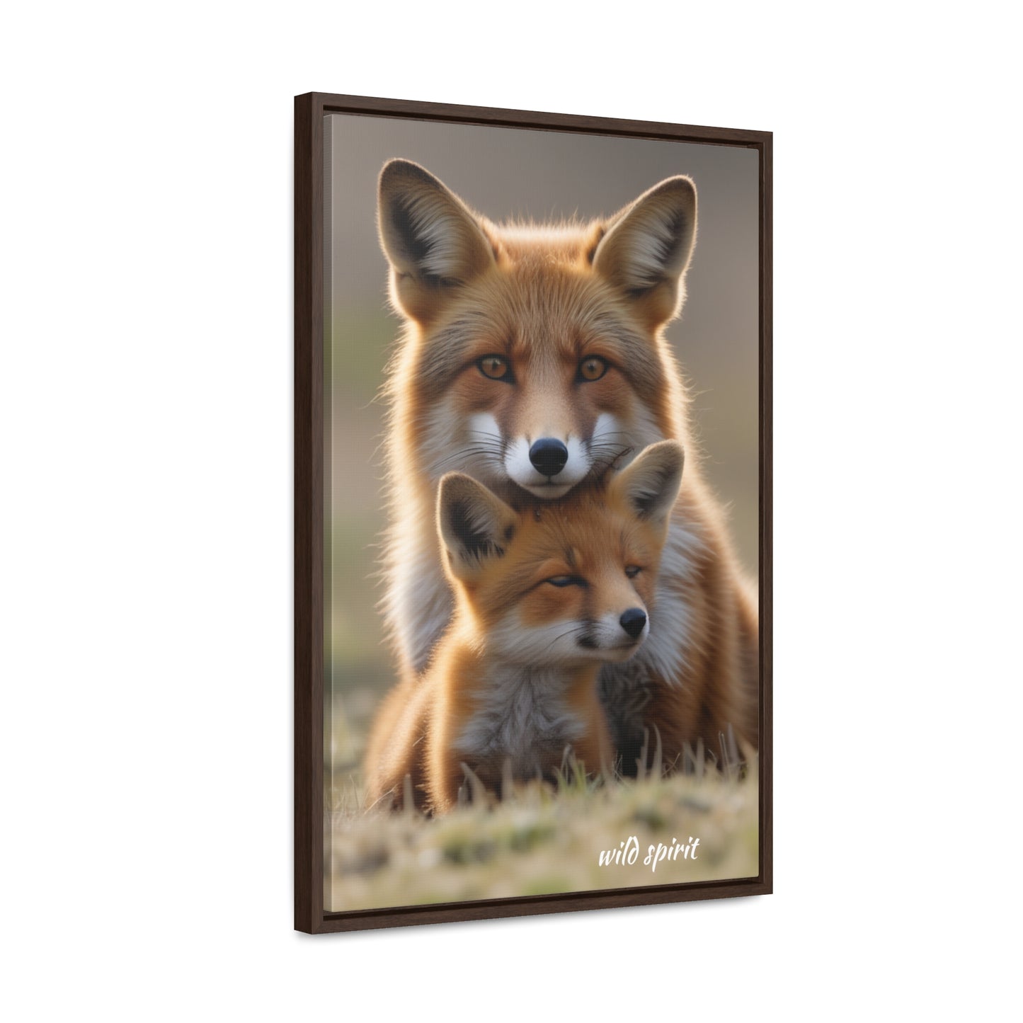 Canvas Wraps - Mama Fox and Baby Fox Snuggle Vertical Frame