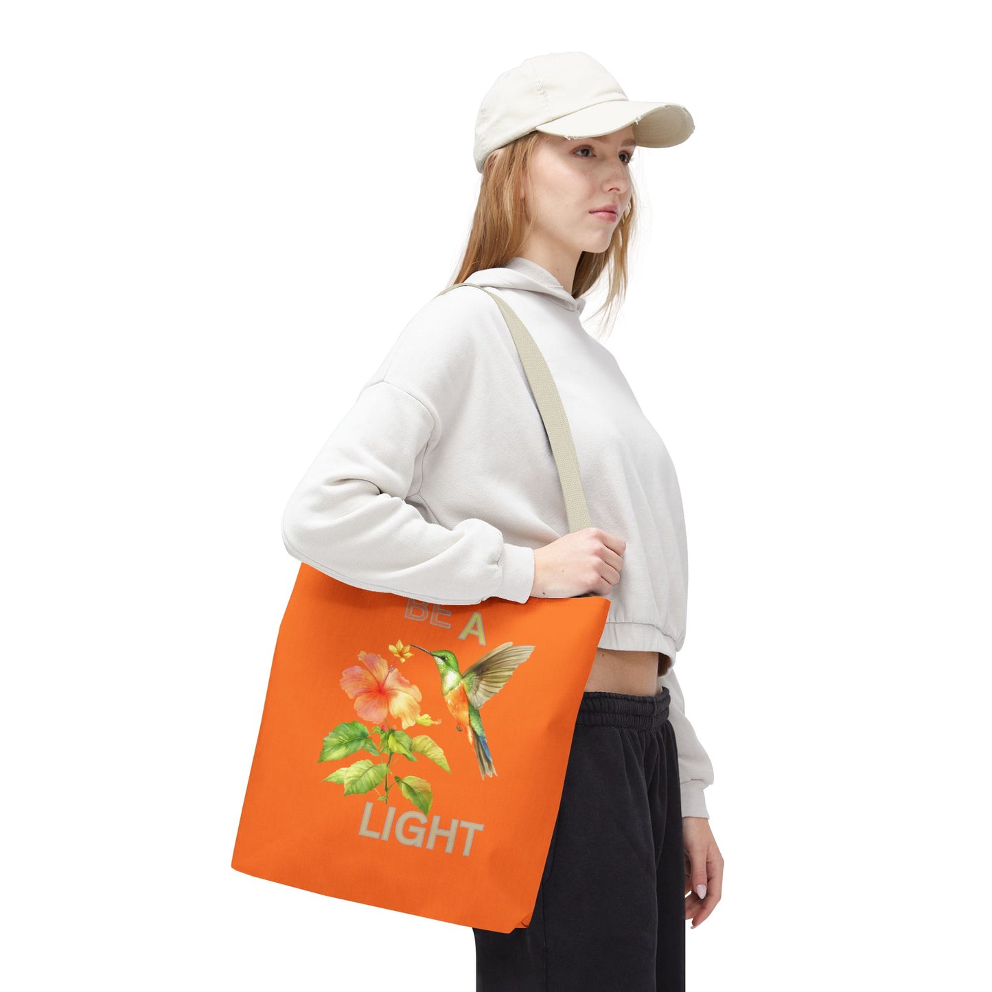 Floral Hummingbird Tote Bag - Be a Light, Eco-Friendly Shopping Bag, Summer Accessory, Gift for Nature Lovers, Inspirational Quote