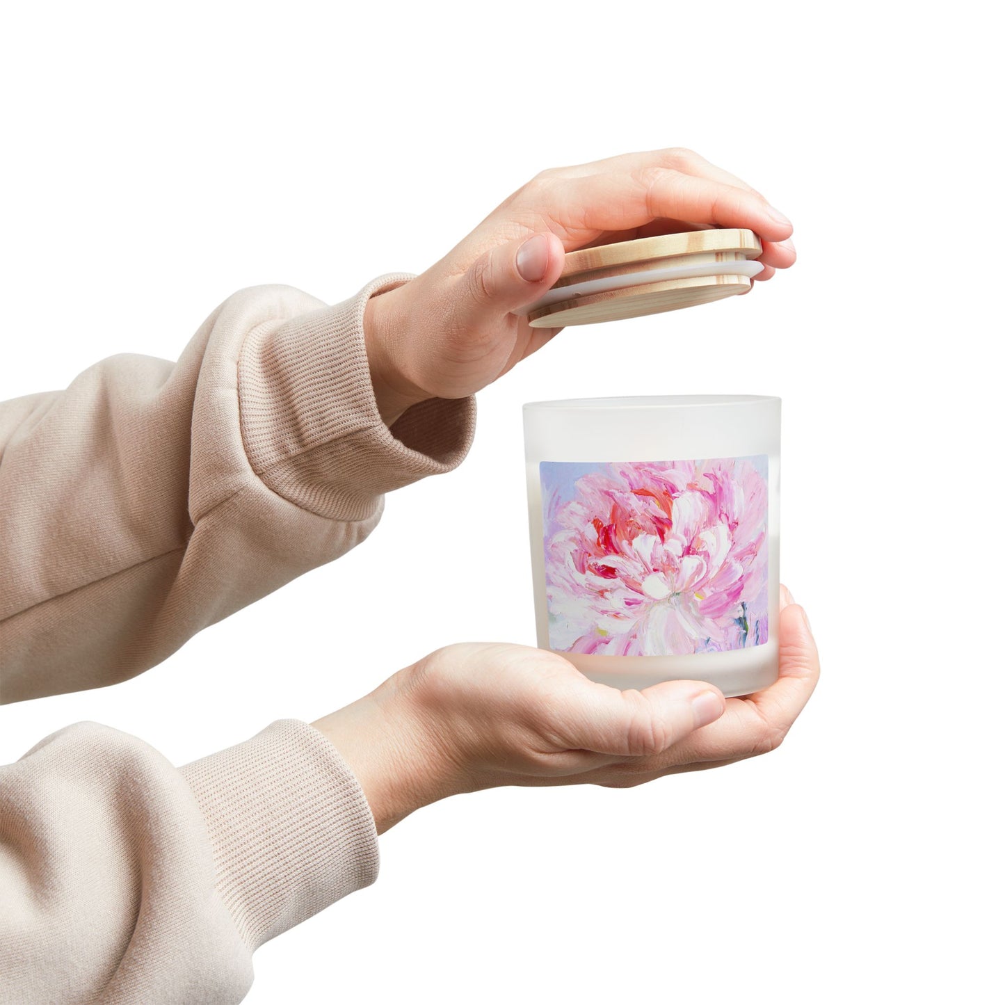 Floral Frosted Glass Candle - 11oz Artisan Aromatherapy