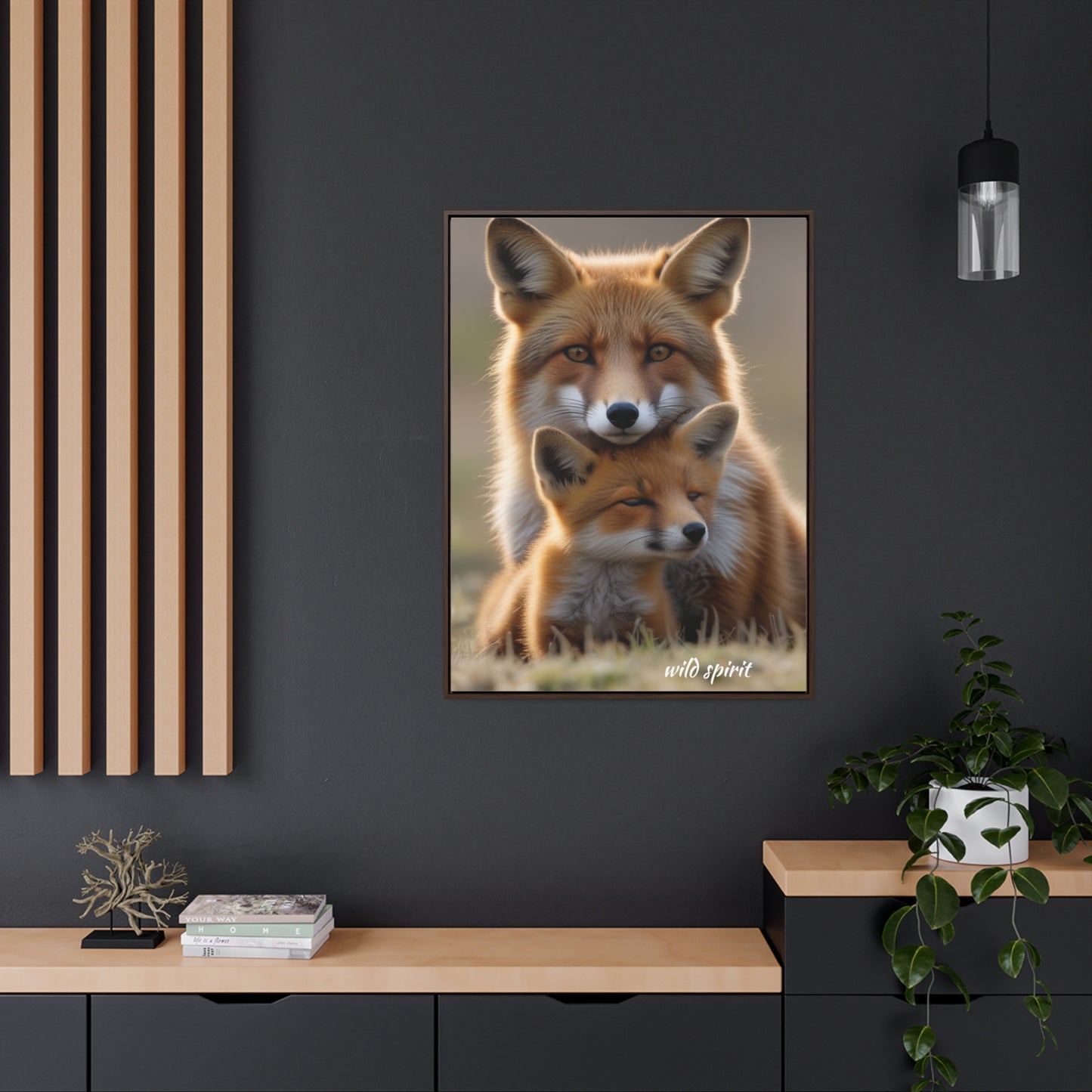 Canvas Wraps - Mama Fox and Baby Fox Snuggle Vertical Frame