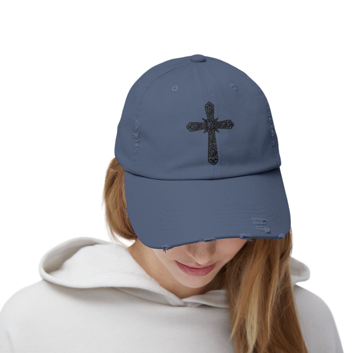 Unisex Distressed Cross Cap - Faith-Inspired Fashion Accessory