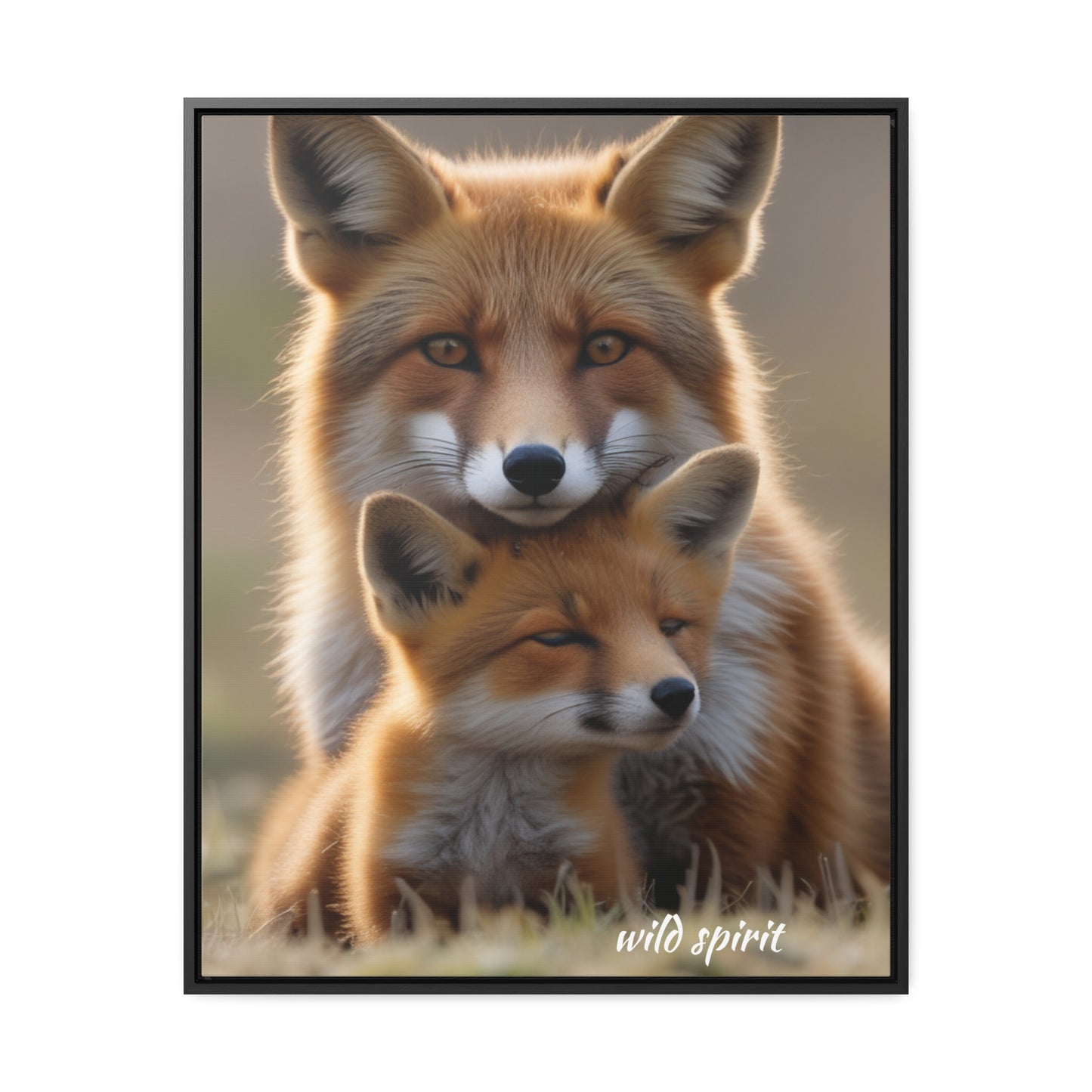 Canvas Wraps - Mama Fox and Baby Fox Snuggle Vertical Frame