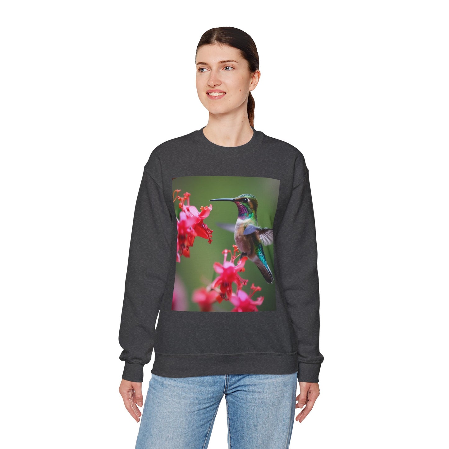 Fly free hummingbird & floral crewneck sweatshirt