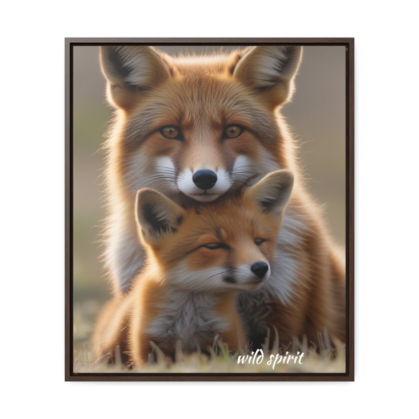 Canvas Wraps - Mama Fox and Baby Fox Snuggle Vertical Frame