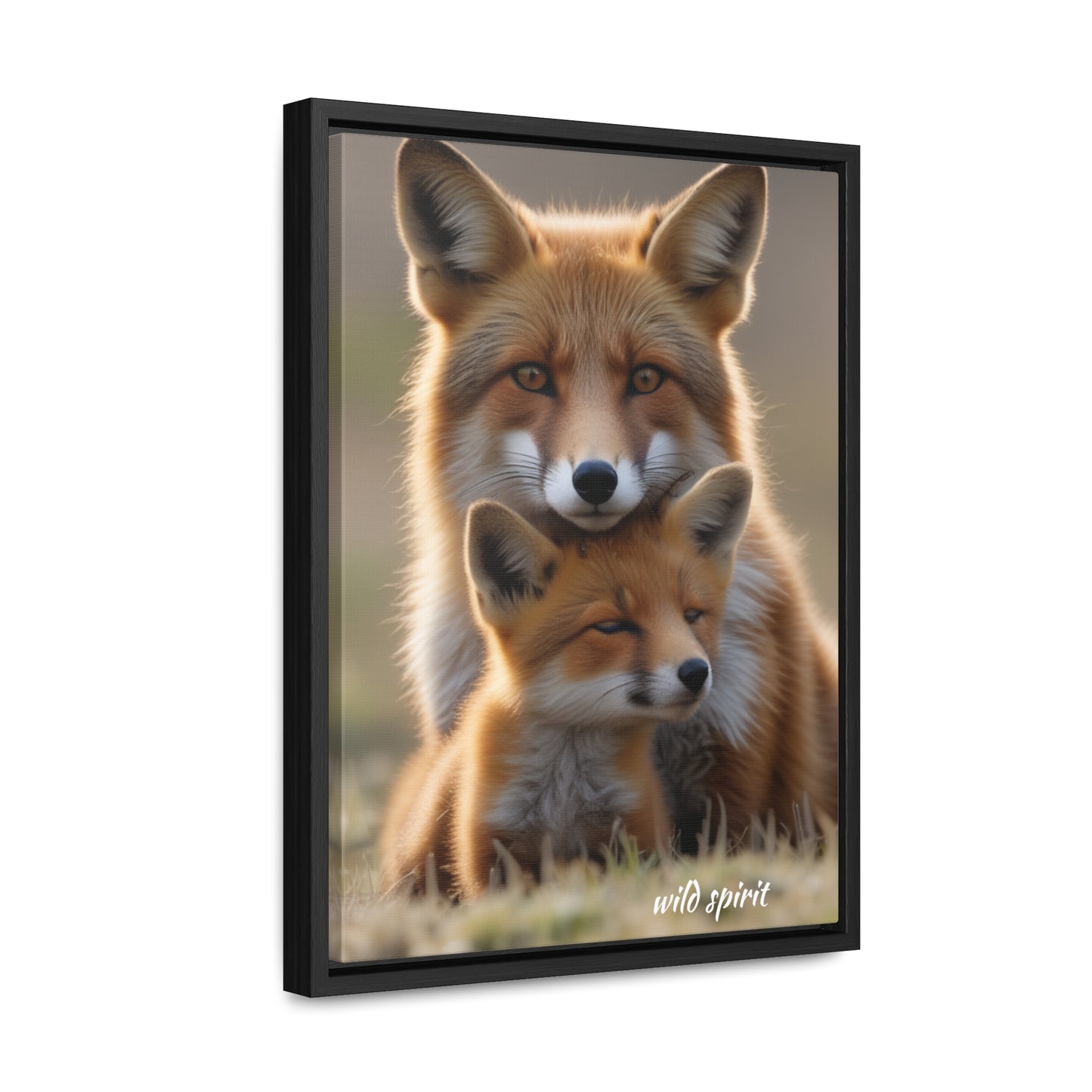 Canvas Wraps - Mama Fox and Baby Fox Snuggle Vertical Frame