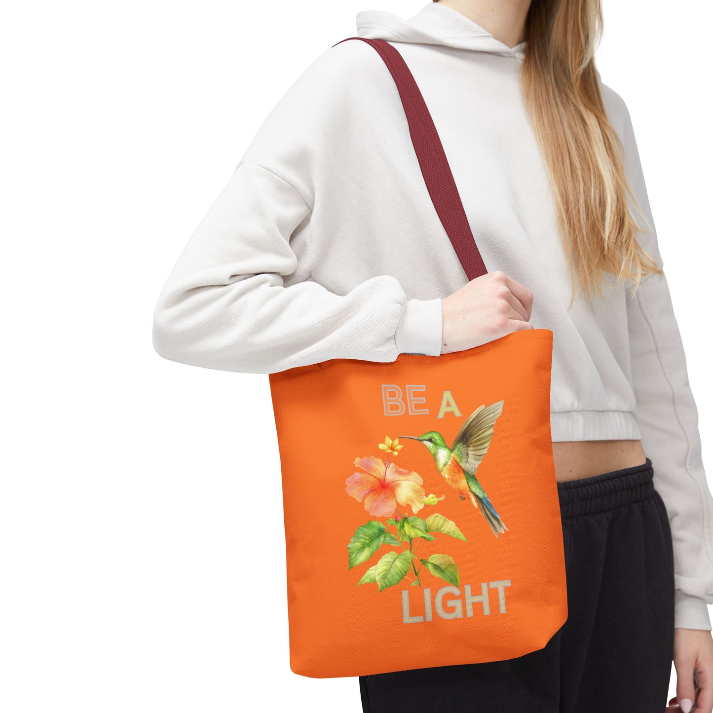 Floral Hummingbird Tote Bag - Be a Light, Eco-Friendly Shopping Bag, Summer Accessory, Gift for Nature Lovers, Inspirational Quote