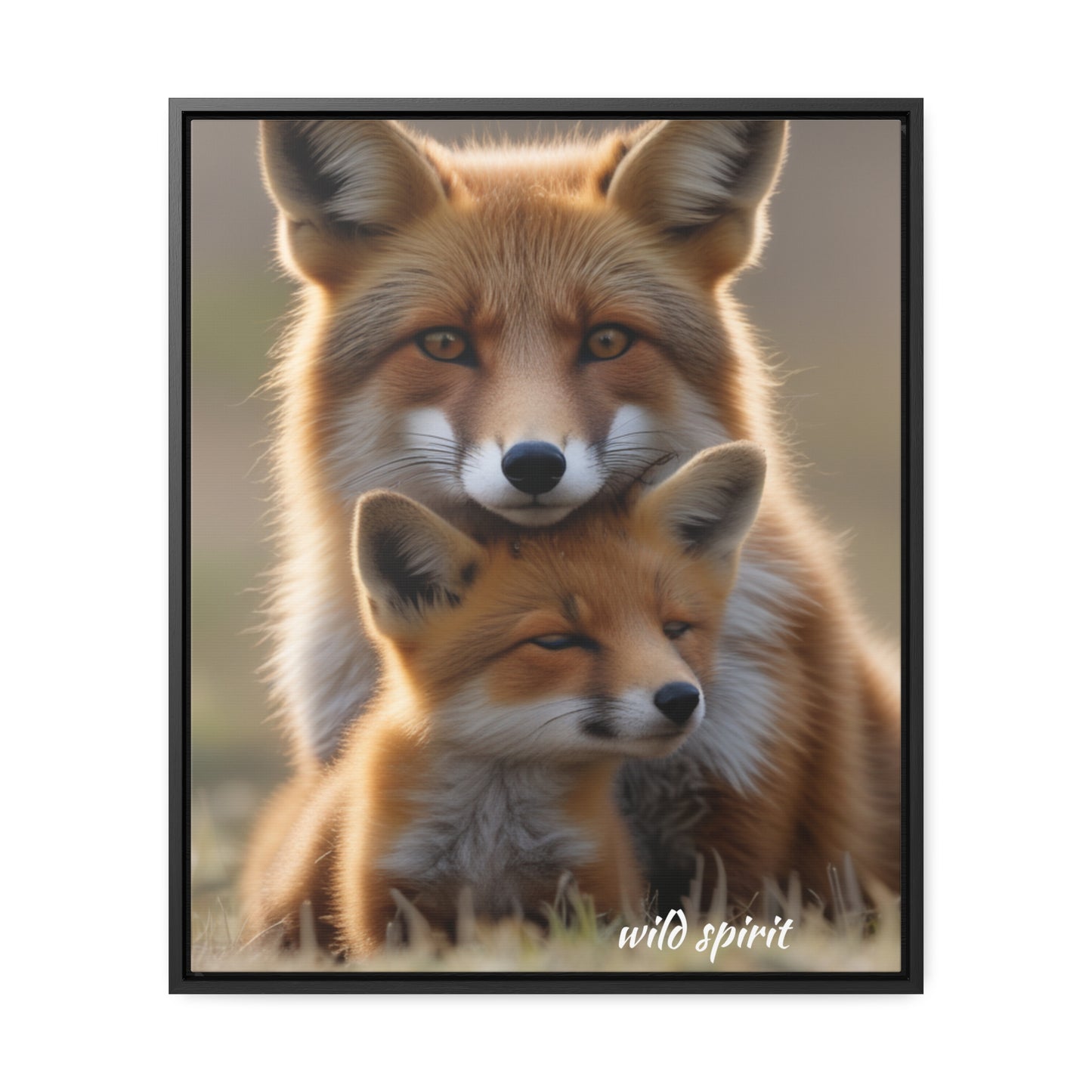 Canvas Wraps - Mama Fox and Baby Fox Snuggle Vertical Frame