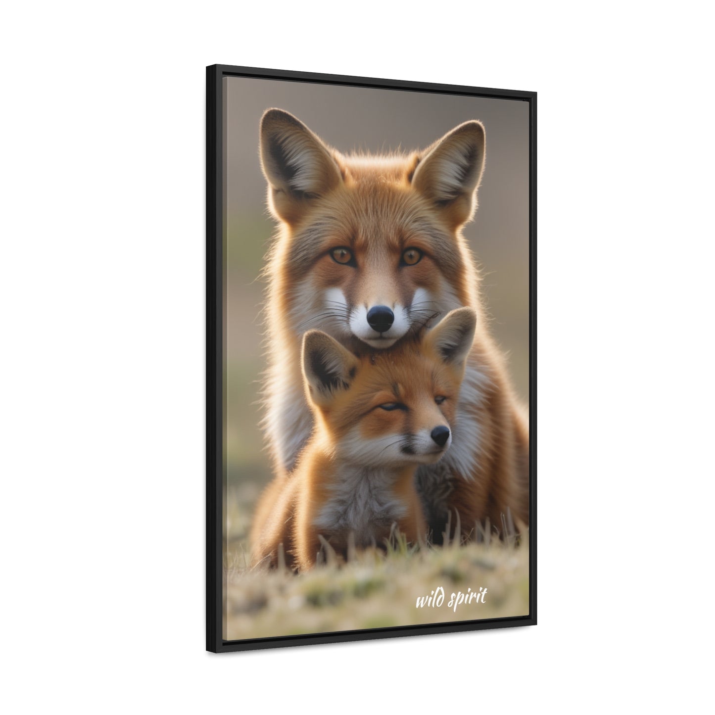 Canvas Wraps - Mama Fox and Baby Fox Snuggle Vertical Frame