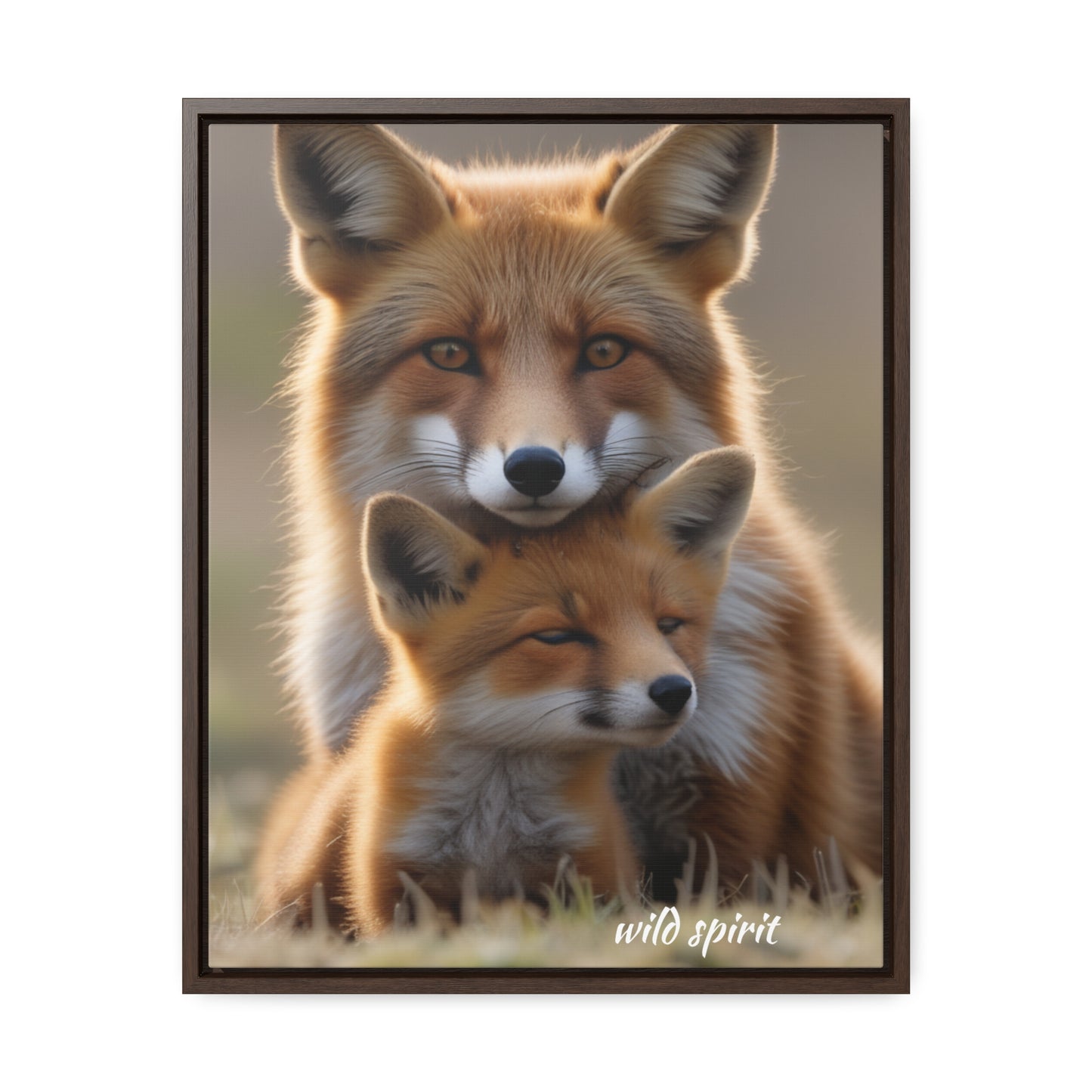 Canvas Wraps - Mama Fox and Baby Fox Snuggle Vertical Frame