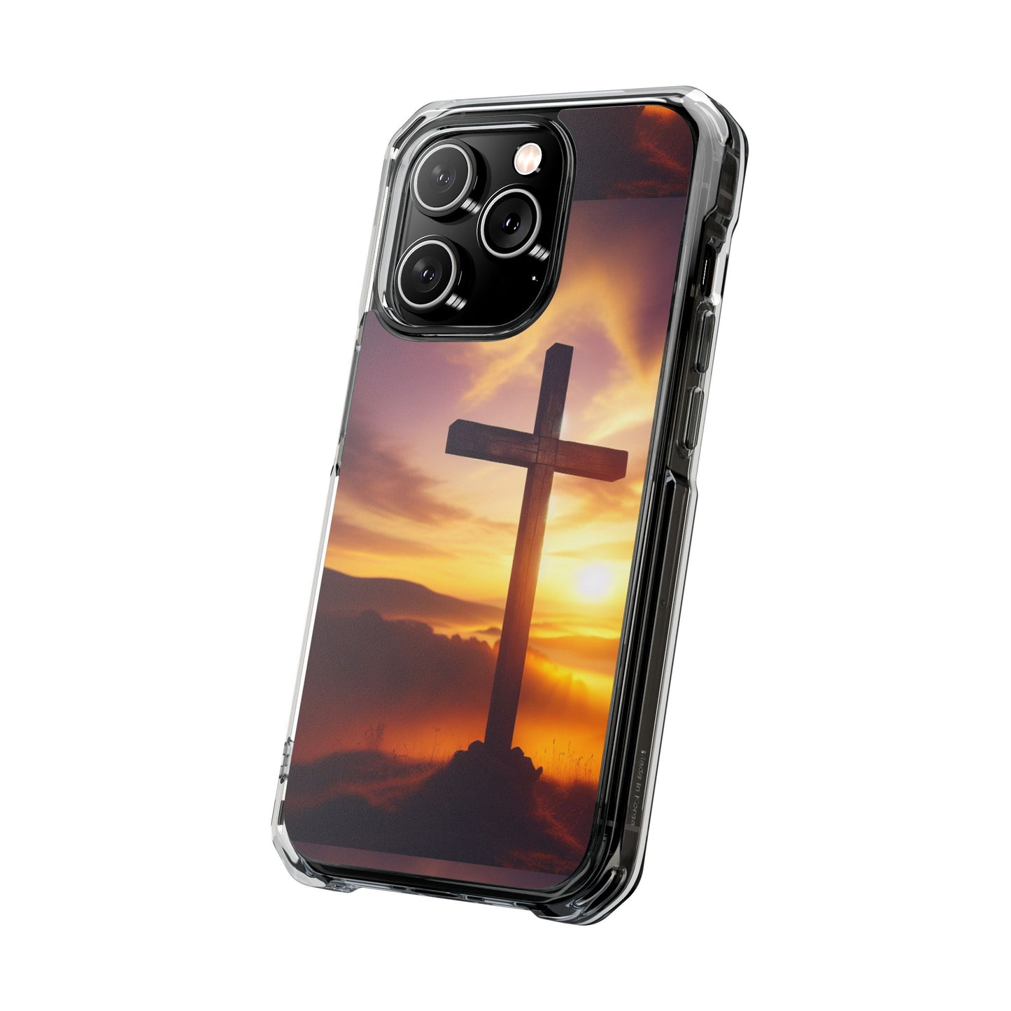 Sunset Cross Magnetic Clear Impact Case - Faith-Inspired Phone Protection