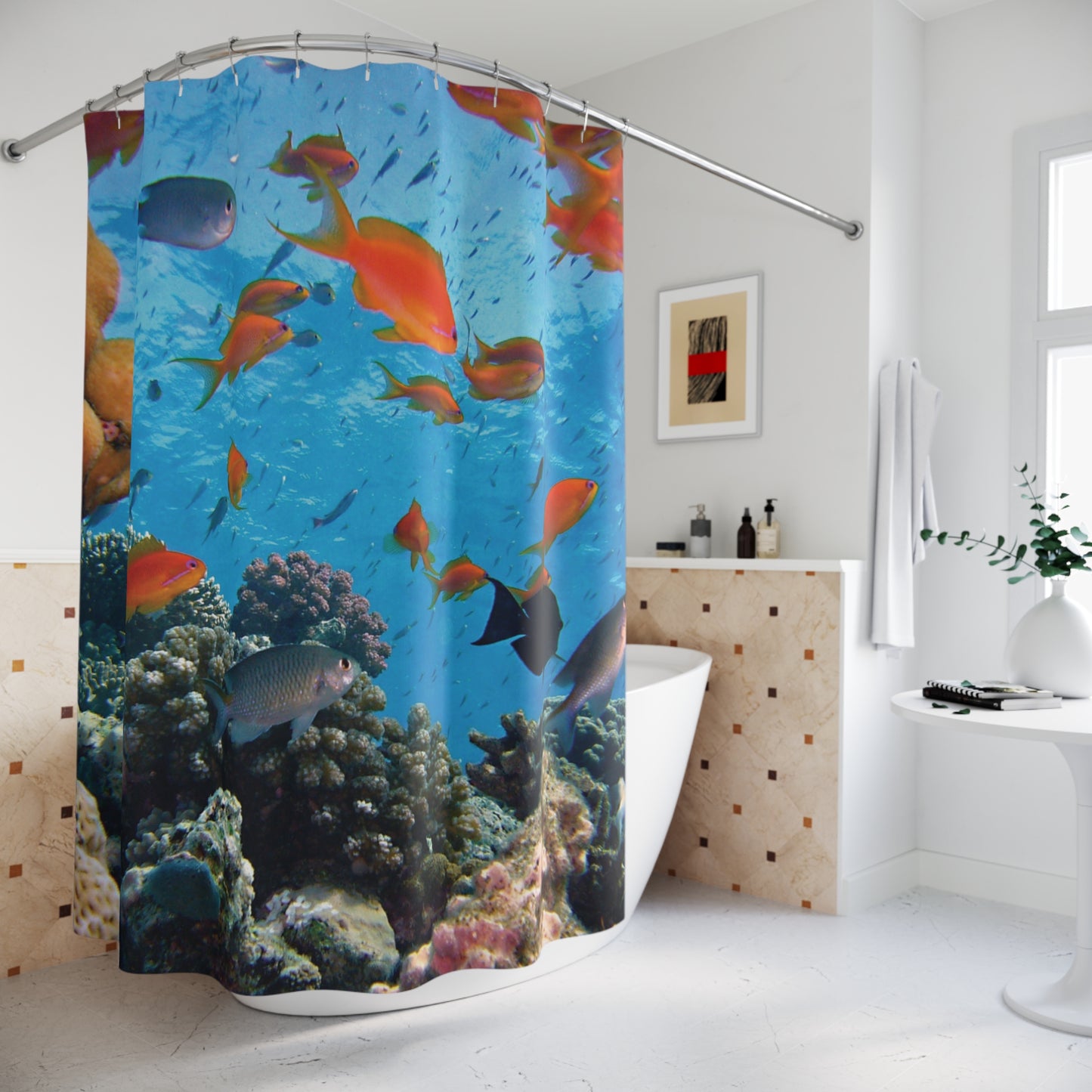 Vibrant Underwater Scene Shower Curtain - Colorful Fish Ocean Decor