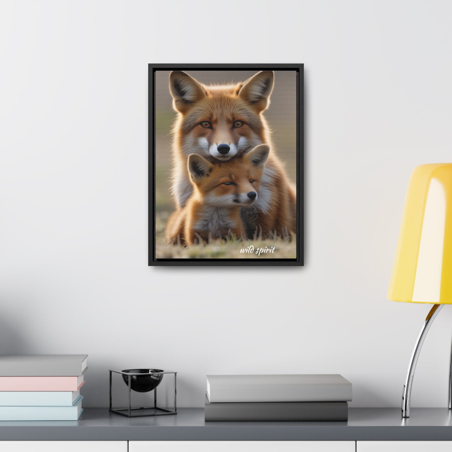 Canvas Wraps - Mama Fox and Baby Fox Snuggle Vertical Frame