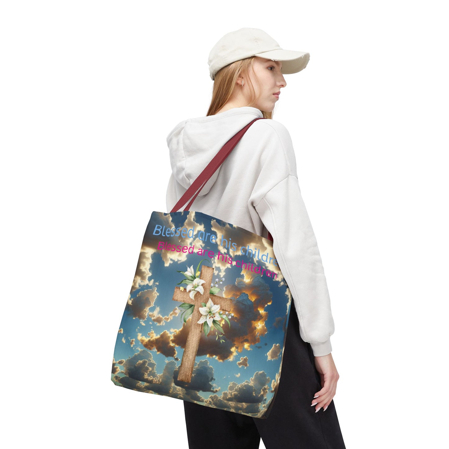 Religious Tote Bag with Flower Cross Design