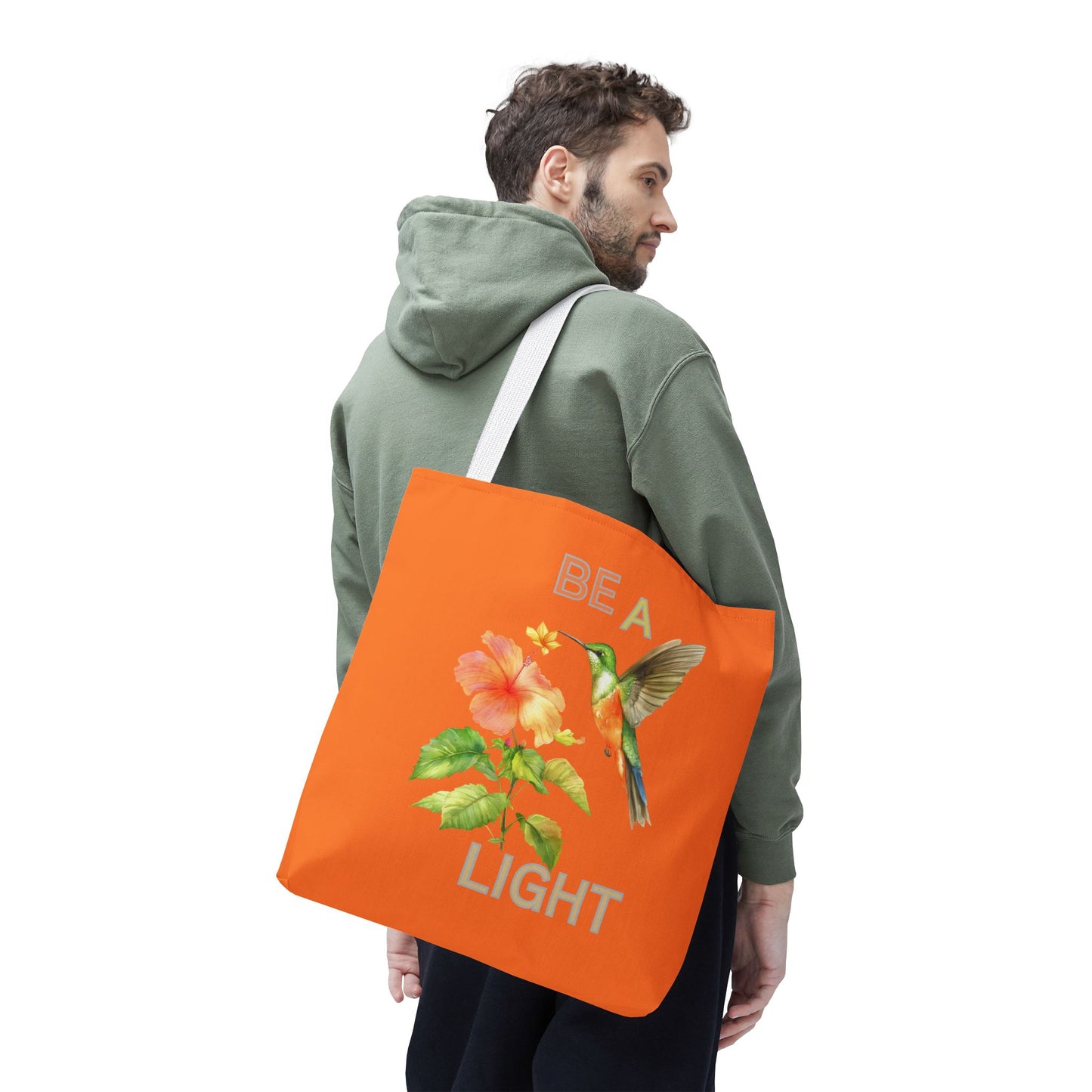 Floral Hummingbird Tote Bag - Be a Light, Eco-Friendly Shopping Bag, Summer Accessory, Gift for Nature Lovers, Inspirational Quote