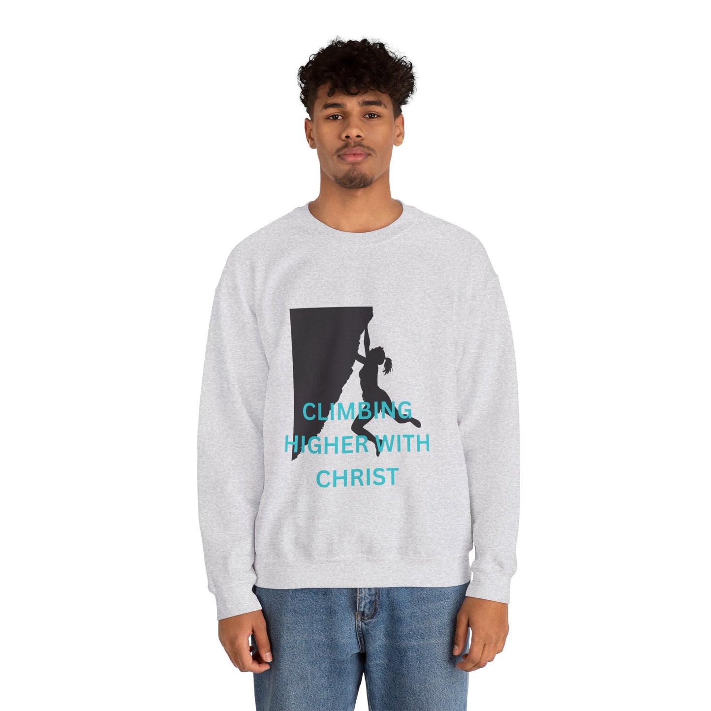 Crewneck Sweatshirt - Rock Climbing 'Climbing Higher with Christ'
