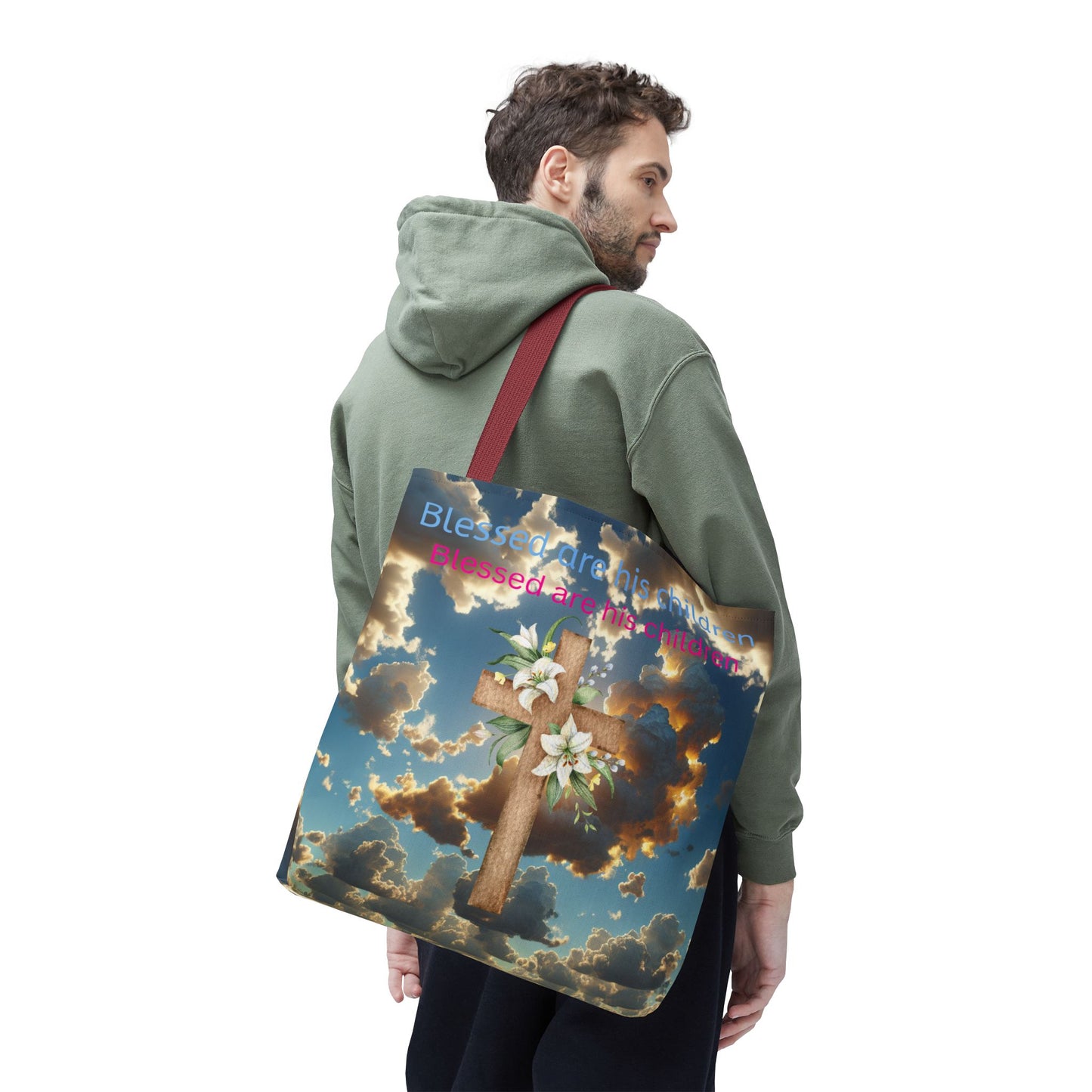 Religious Tote Bag with Flower Cross Design