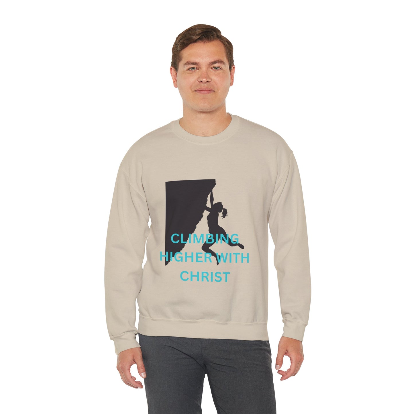 Crewneck Sweatshirt - Rock Climbing 'Climbing Higher with Christ'