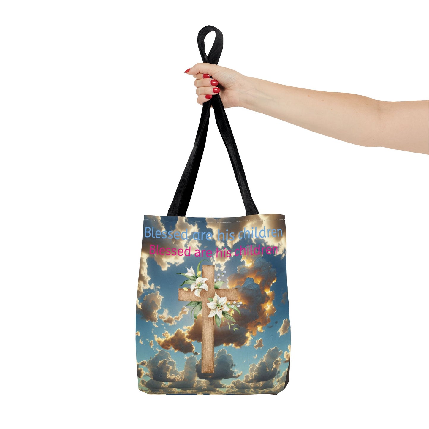 Religious Tote Bag with Flower Cross Design