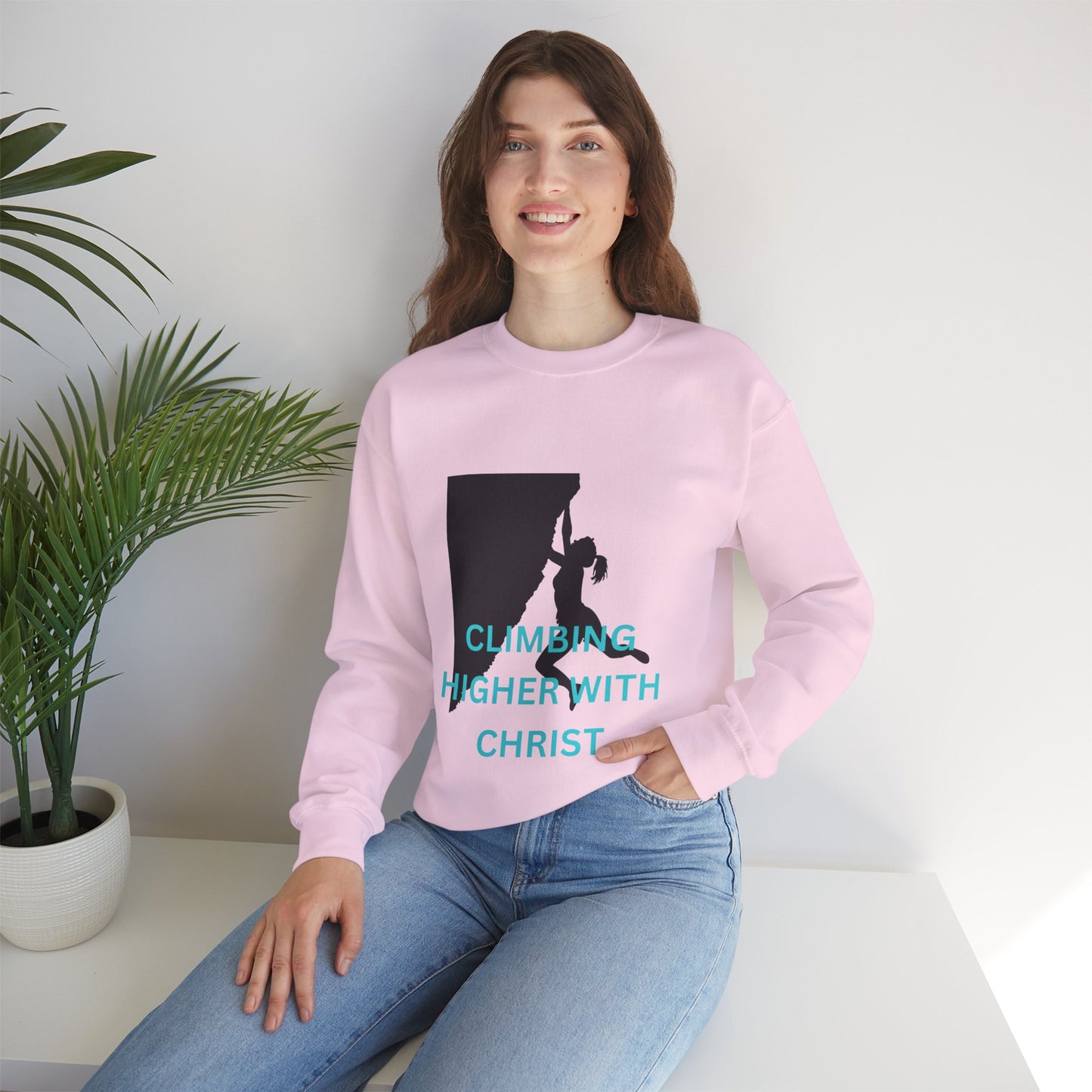 Crewneck Sweatshirt - Rock Climbing 'Climbing Higher with Christ'