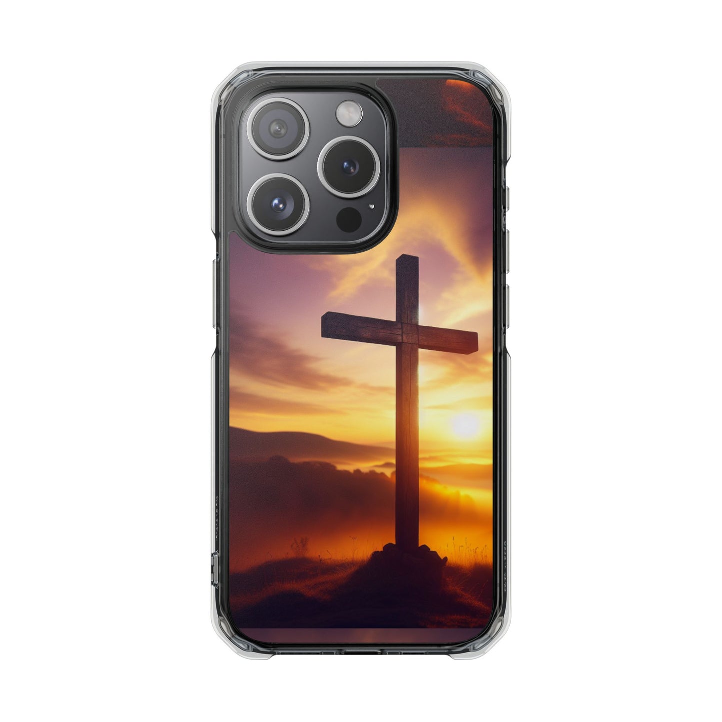 Sunset Cross Magnetic Clear Impact Case - Faith-Inspired Phone Protection