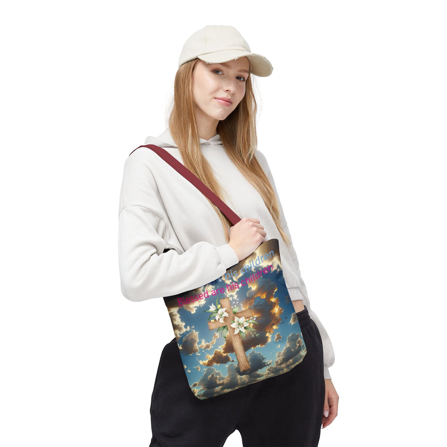Religious Tote Bag with Flower Cross Design