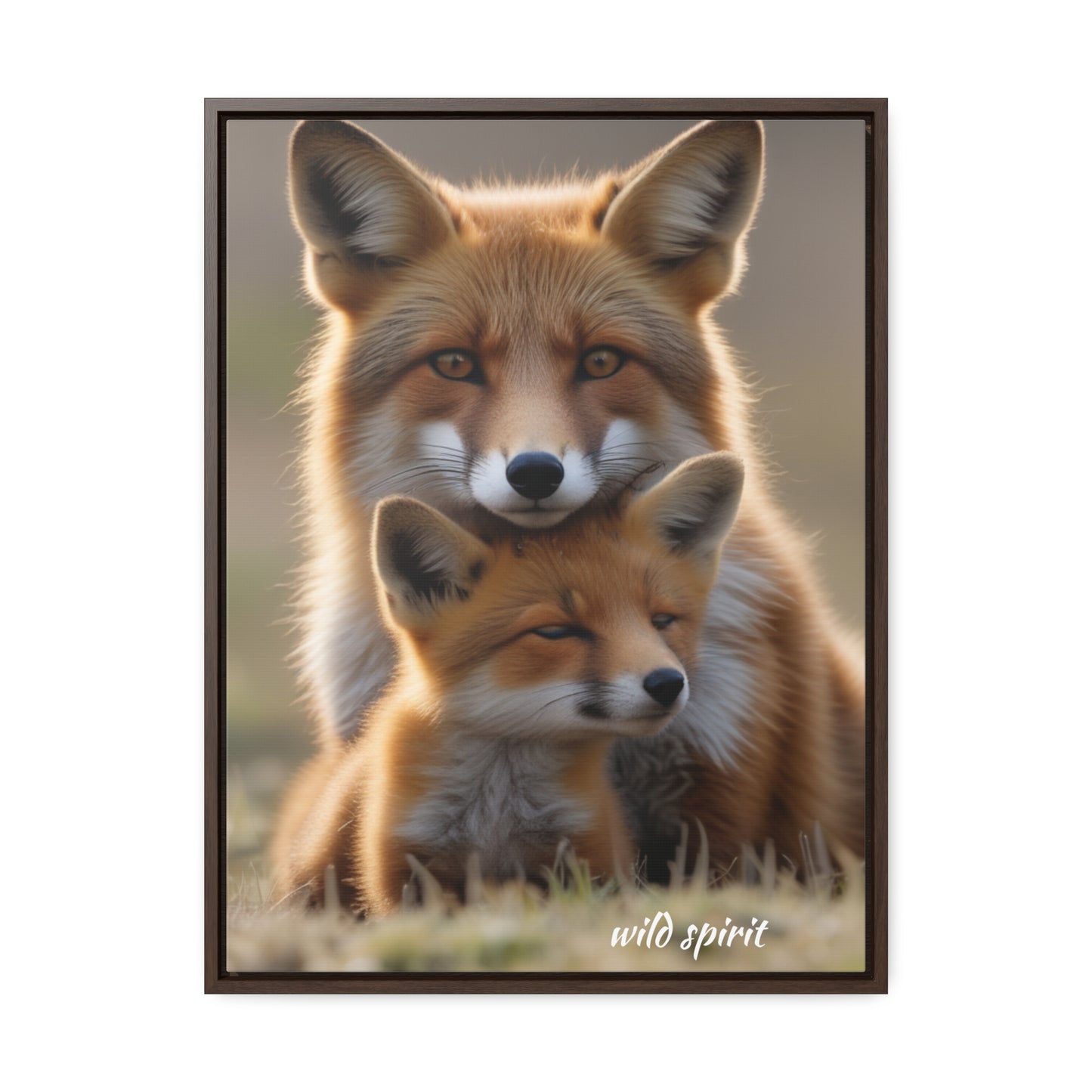 Canvas Wraps - Mama Fox and Baby Fox Snuggle Vertical Frame