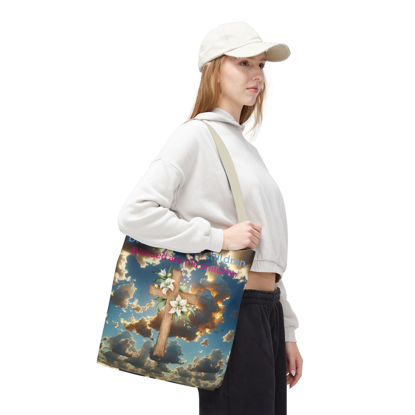 Religious Tote Bag with Flower Cross Design