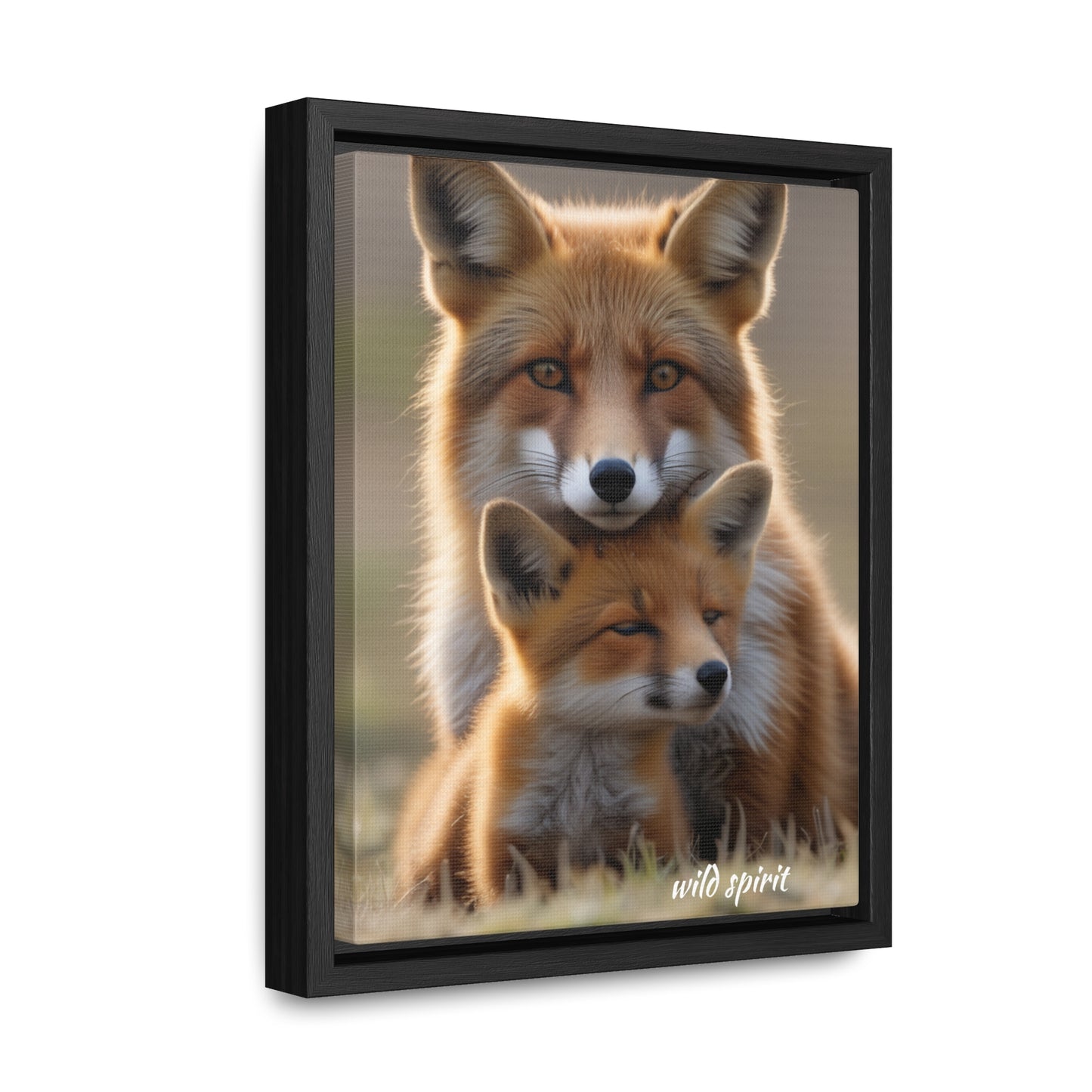 Canvas Wraps - Mama Fox and Baby Fox Snuggle Vertical Frame