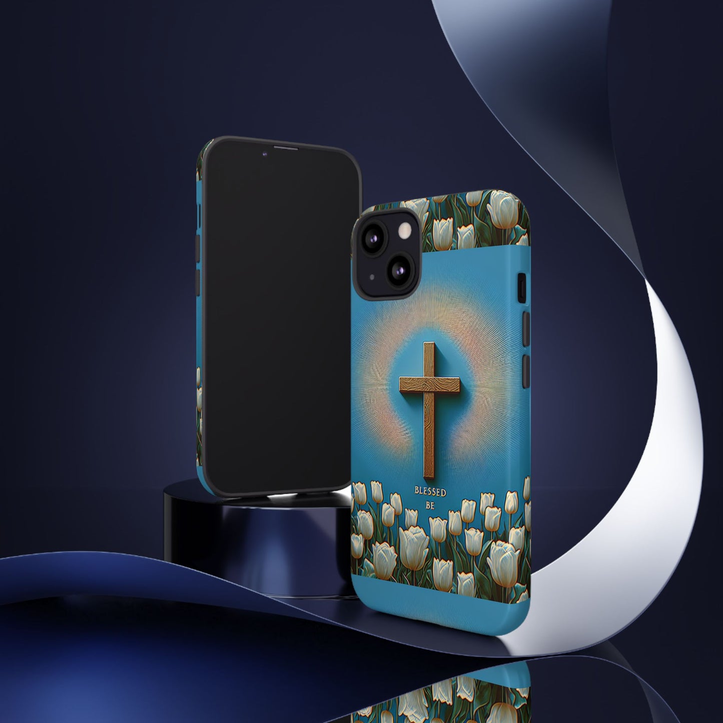 Phone Case, Cross Surrounded by Tulips Blessed Be Design