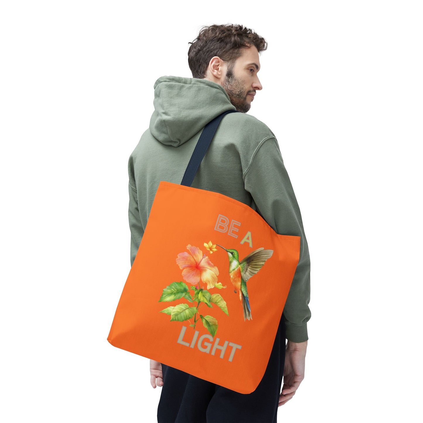 Floral Hummingbird Tote Bag - Be a Light, Eco-Friendly Shopping Bag, Summer Accessory, Gift for Nature Lovers, Inspirational Quote