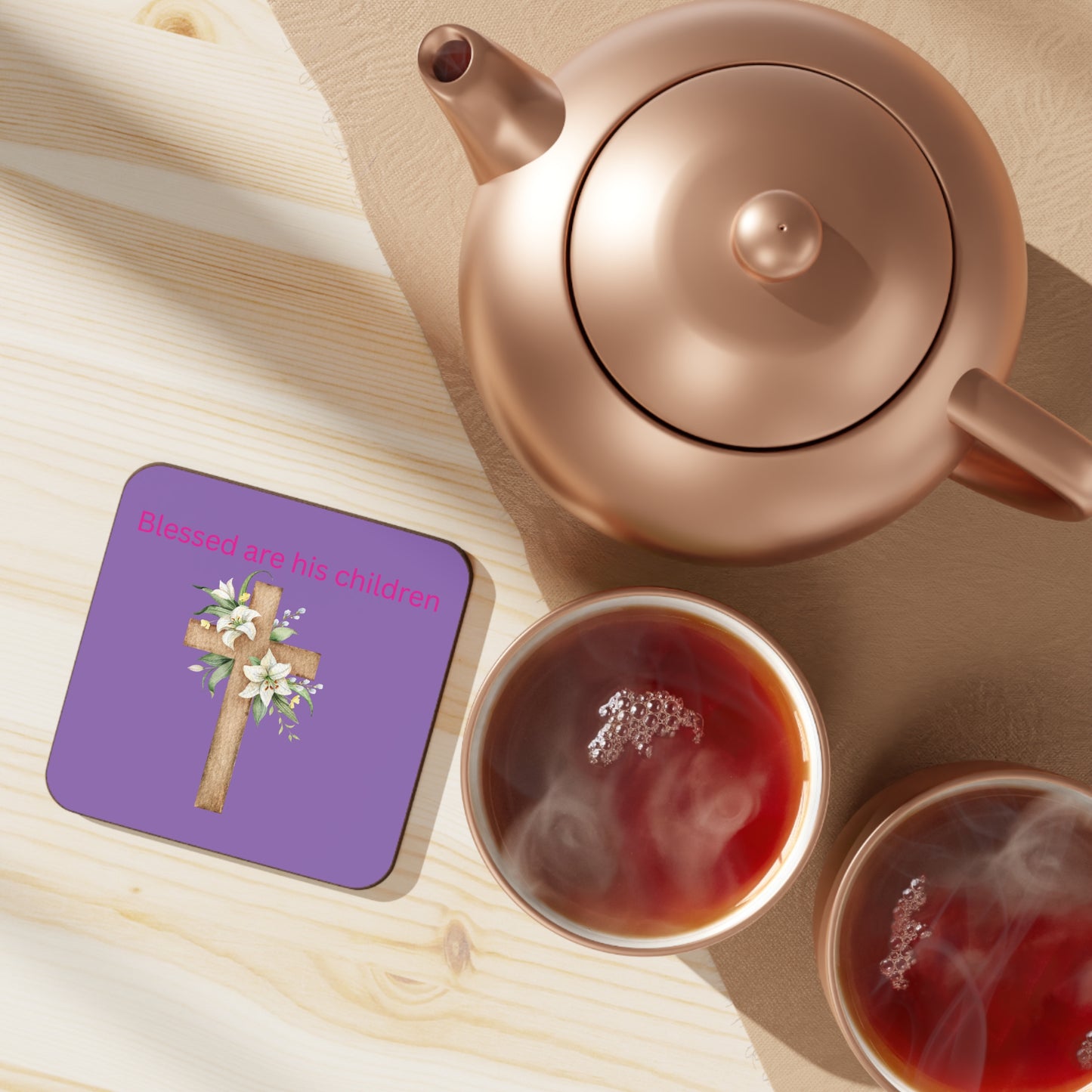 Christian Coaster - Blessed Are His Children - Decorative Hardboard Drink Coaster