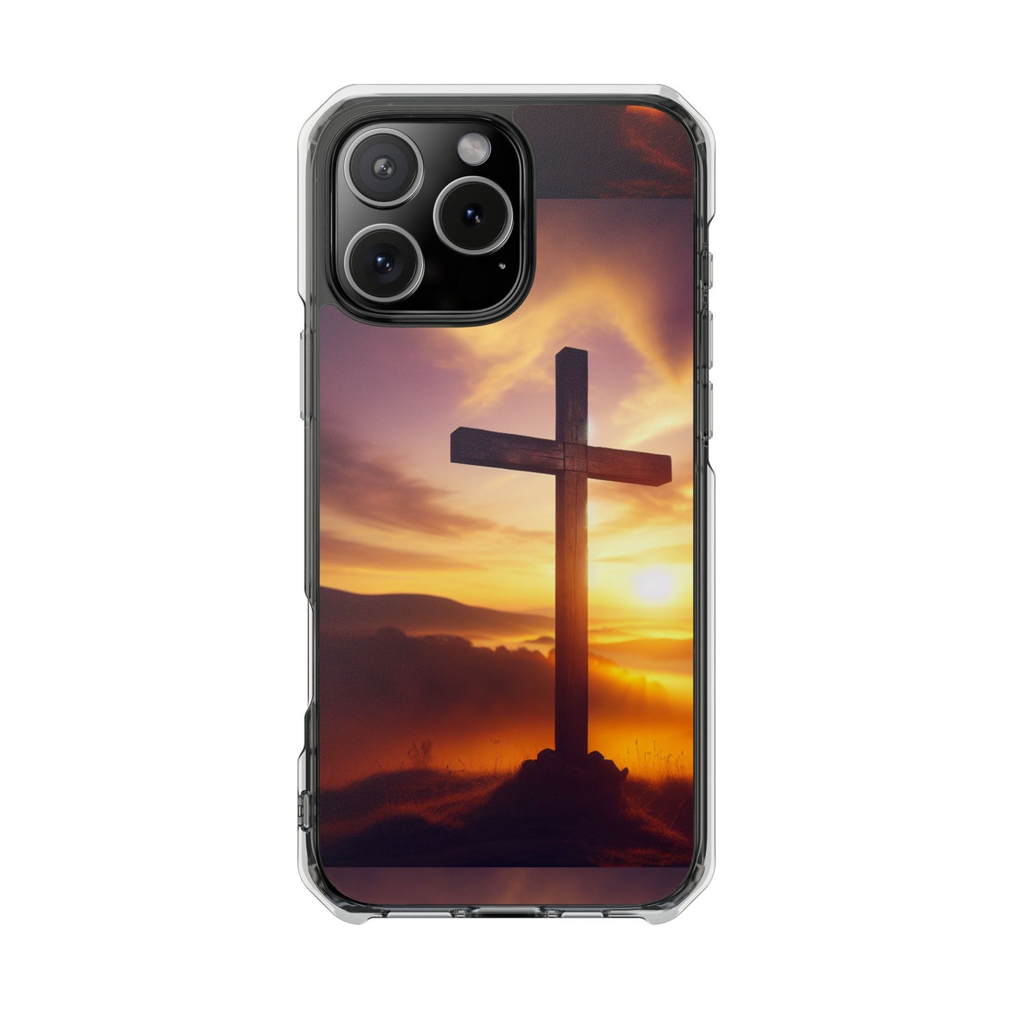 Sunset Cross Magnetic Clear Impact Case - Faith-Inspired Phone Protection