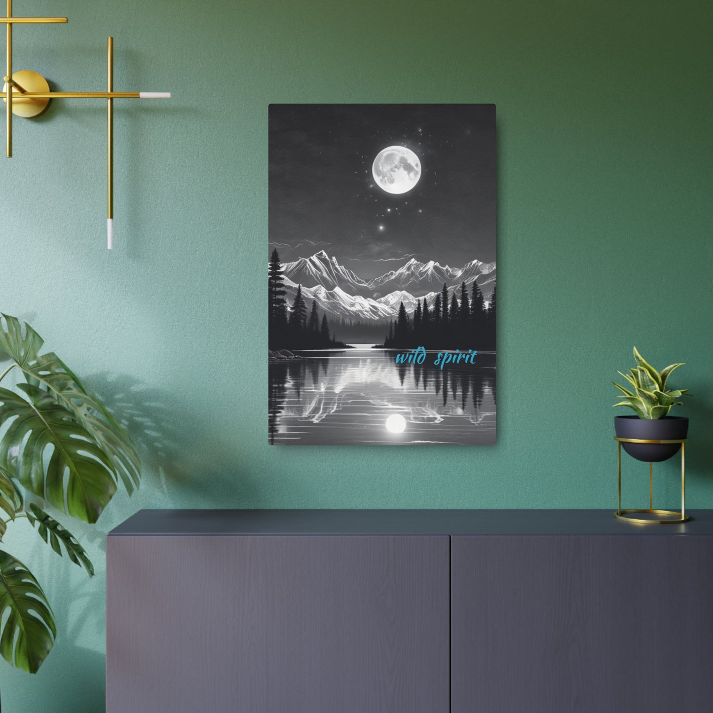 Metal Art Sign Moon and Stars Reflection Design