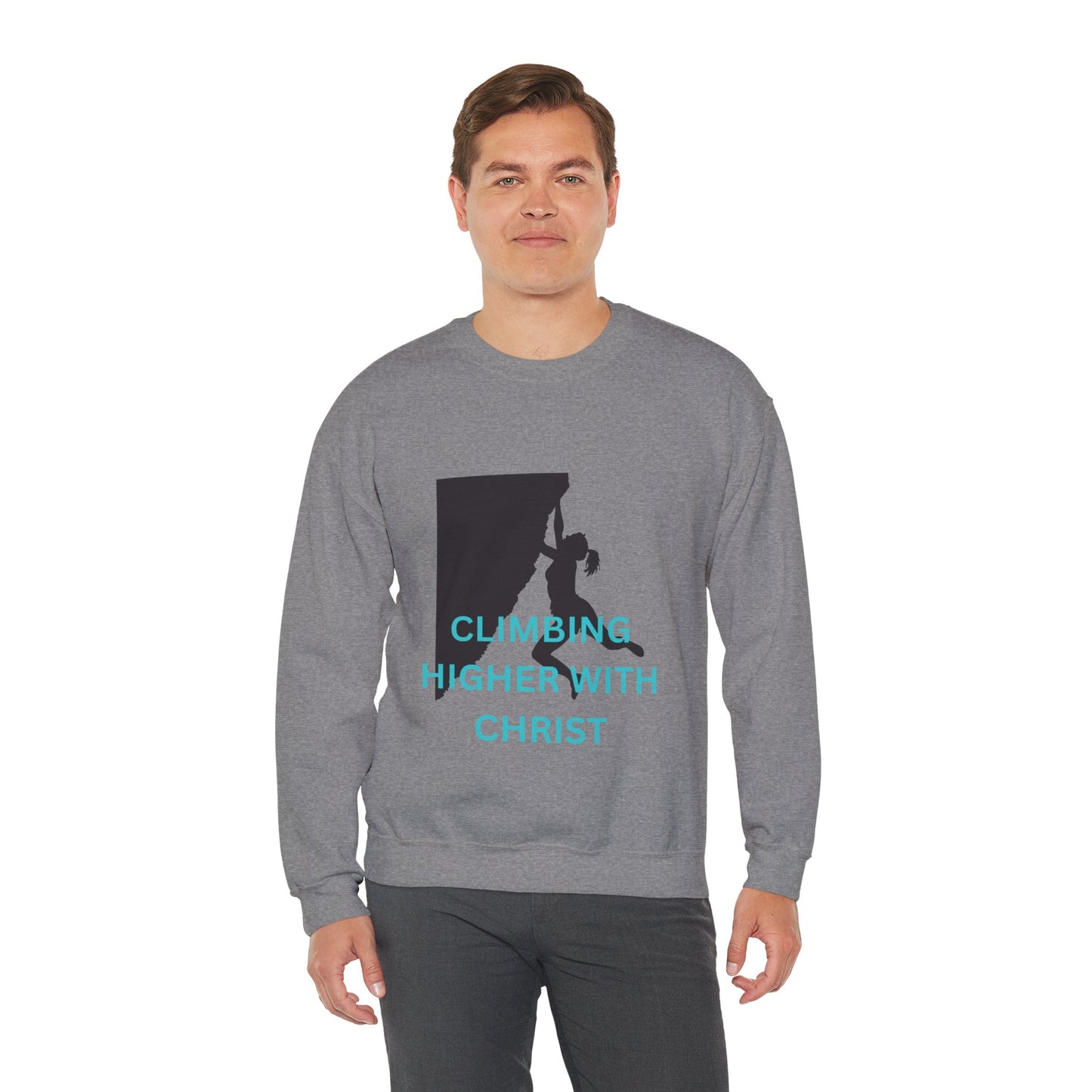 Crewneck Sweatshirt - Rock Climbing 'Climbing Higher with Christ'