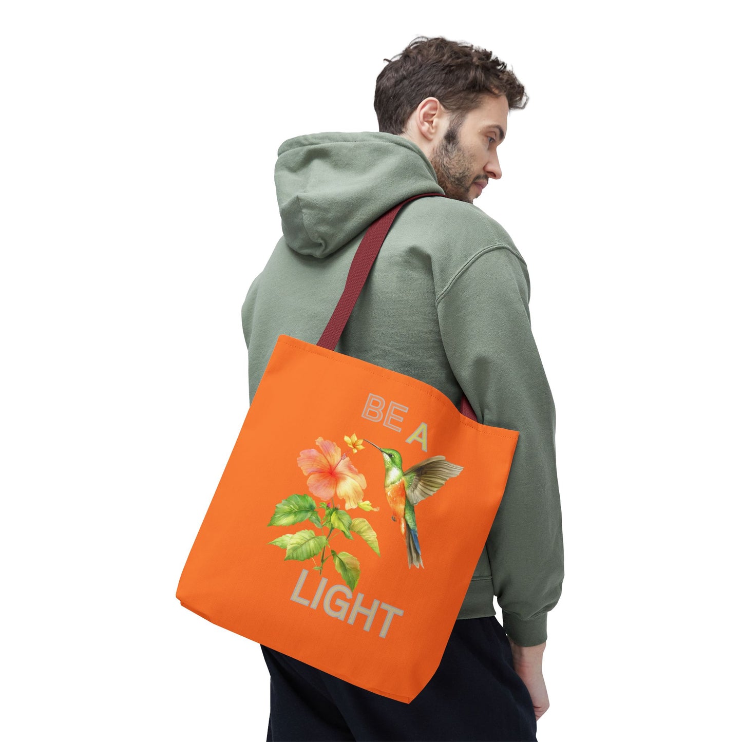 Floral Hummingbird Tote Bag - Be a Light, Eco-Friendly Shopping Bag, Summer Accessory, Gift for Nature Lovers, Inspirational Quote