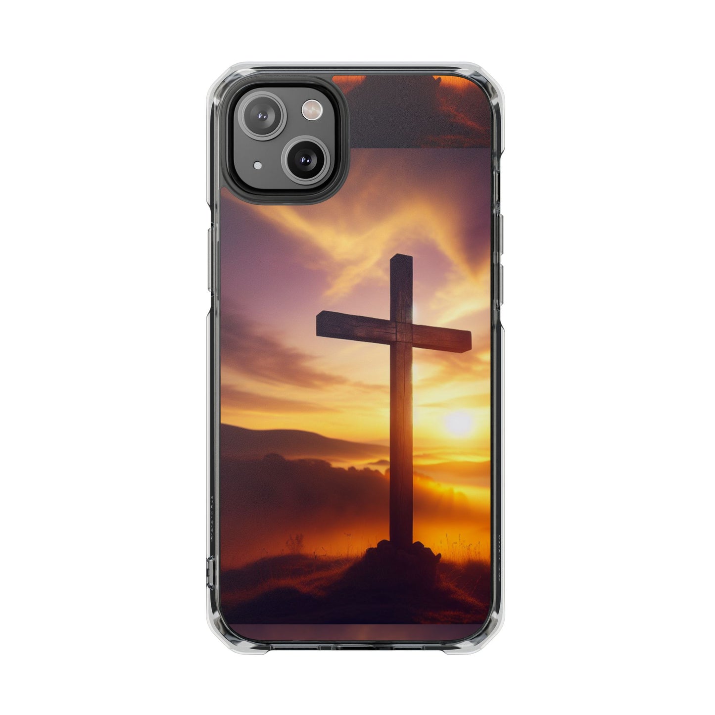 Sunset Cross Magnetic Clear Impact Case - Faith-Inspired Phone Protection
