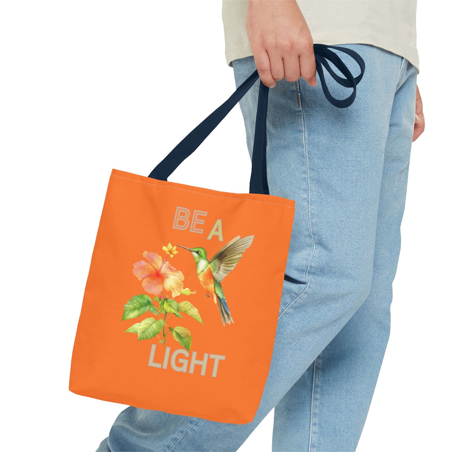 Floral Hummingbird Tote Bag - Be a Light, Eco-Friendly Shopping Bag, Summer Accessory, Gift for Nature Lovers, Inspirational Quote