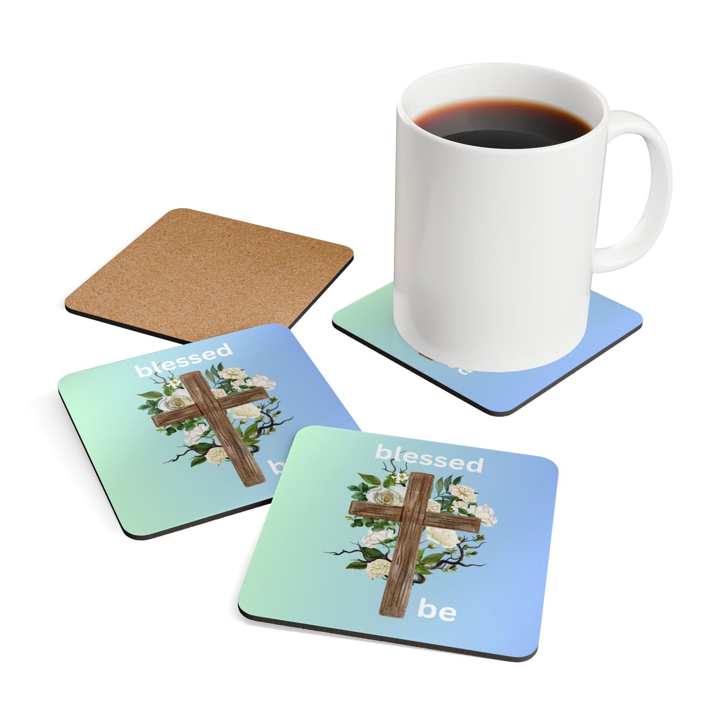 Blessed Be Corkwood Coaster Set - Spiritual Home Decor