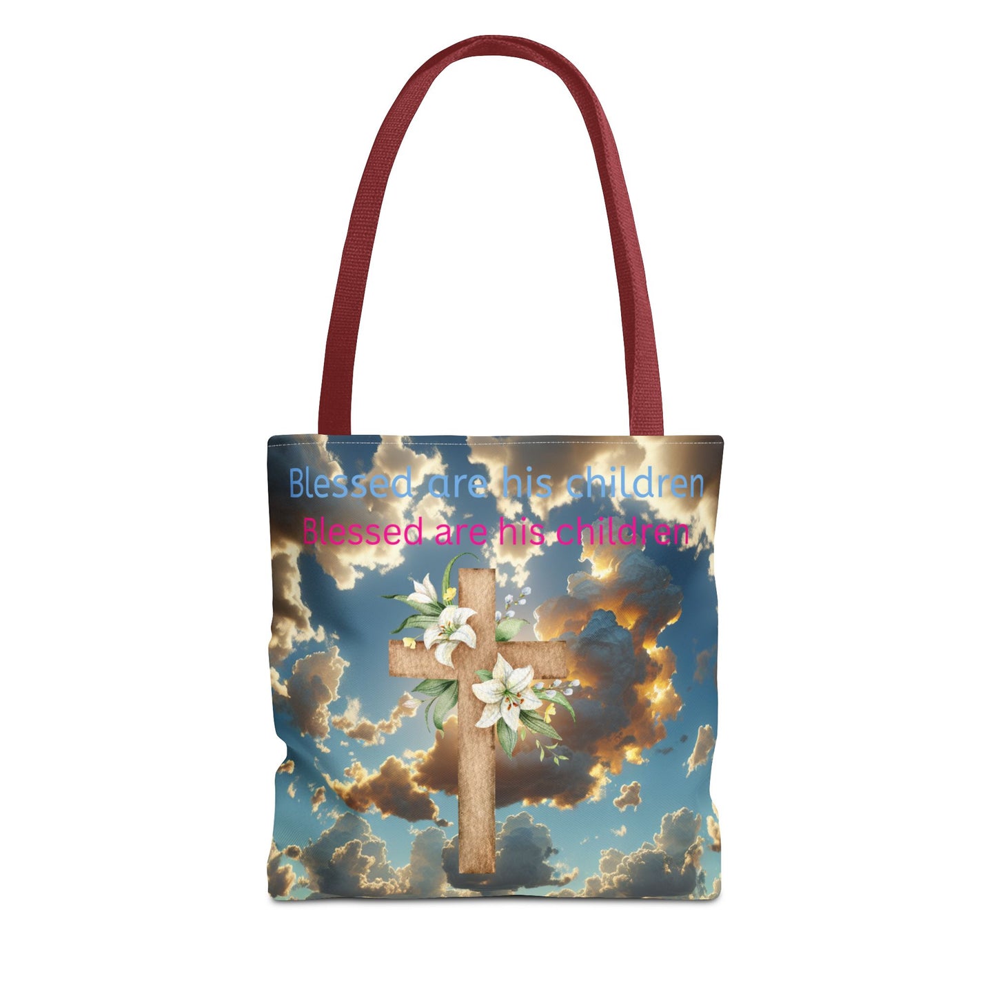 Religious Tote Bag with Flower Cross Design