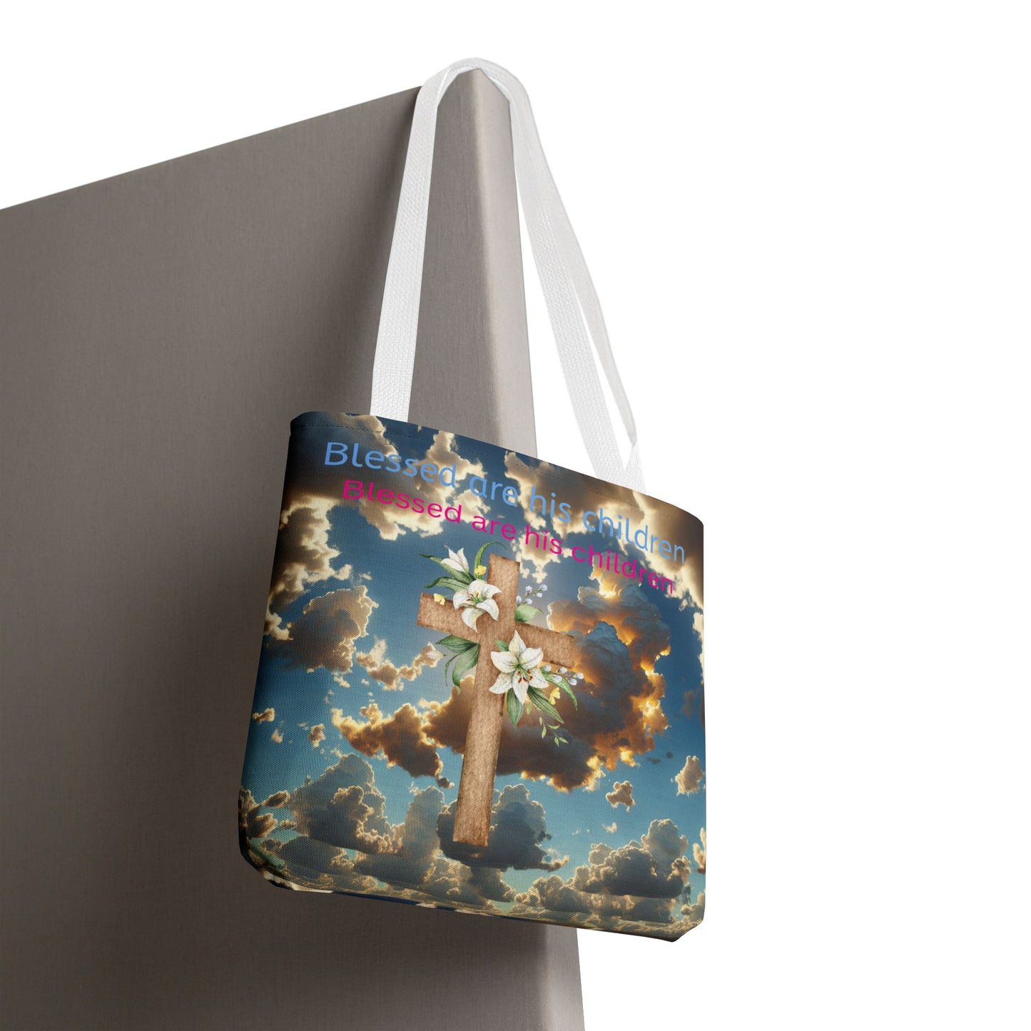 Religious Tote Bag with Flower Cross Design