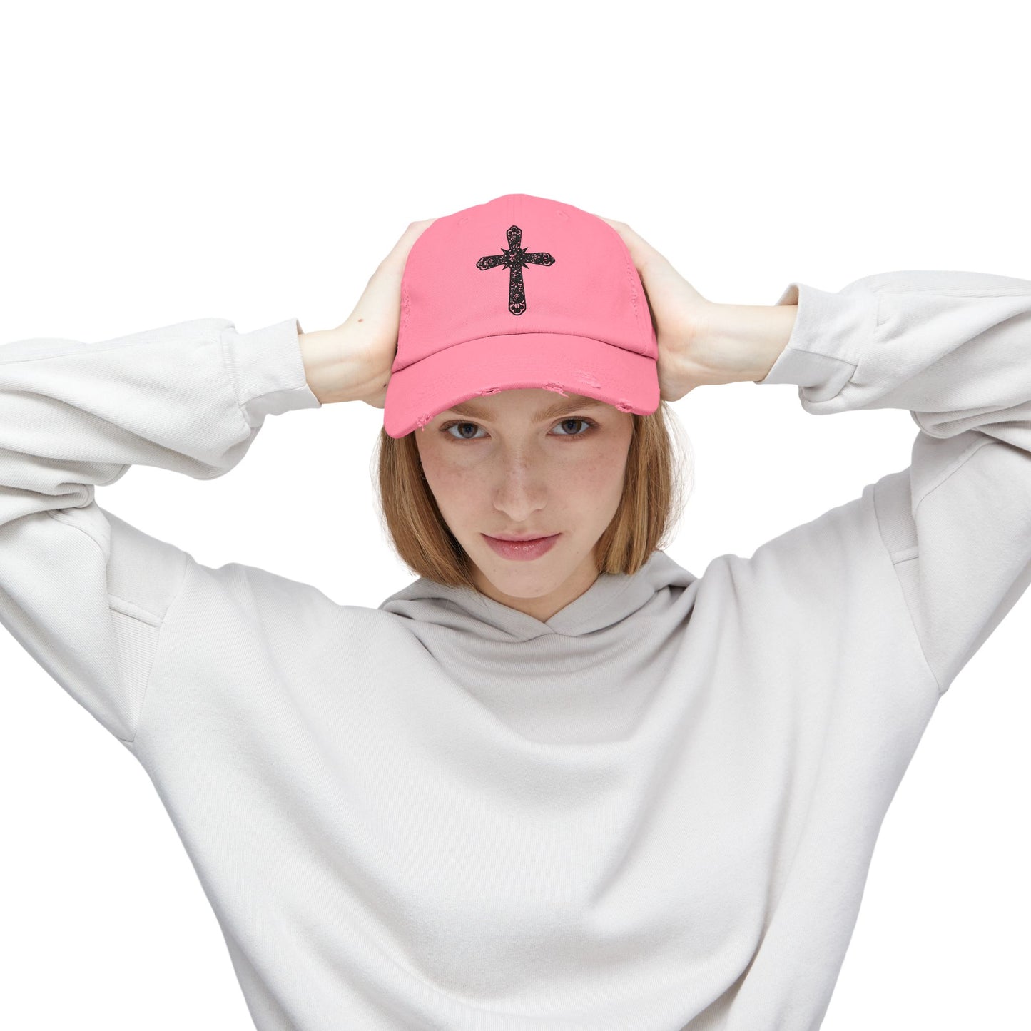 Unisex Distressed Cross Cap - Faith-Inspired Fashion Accessory