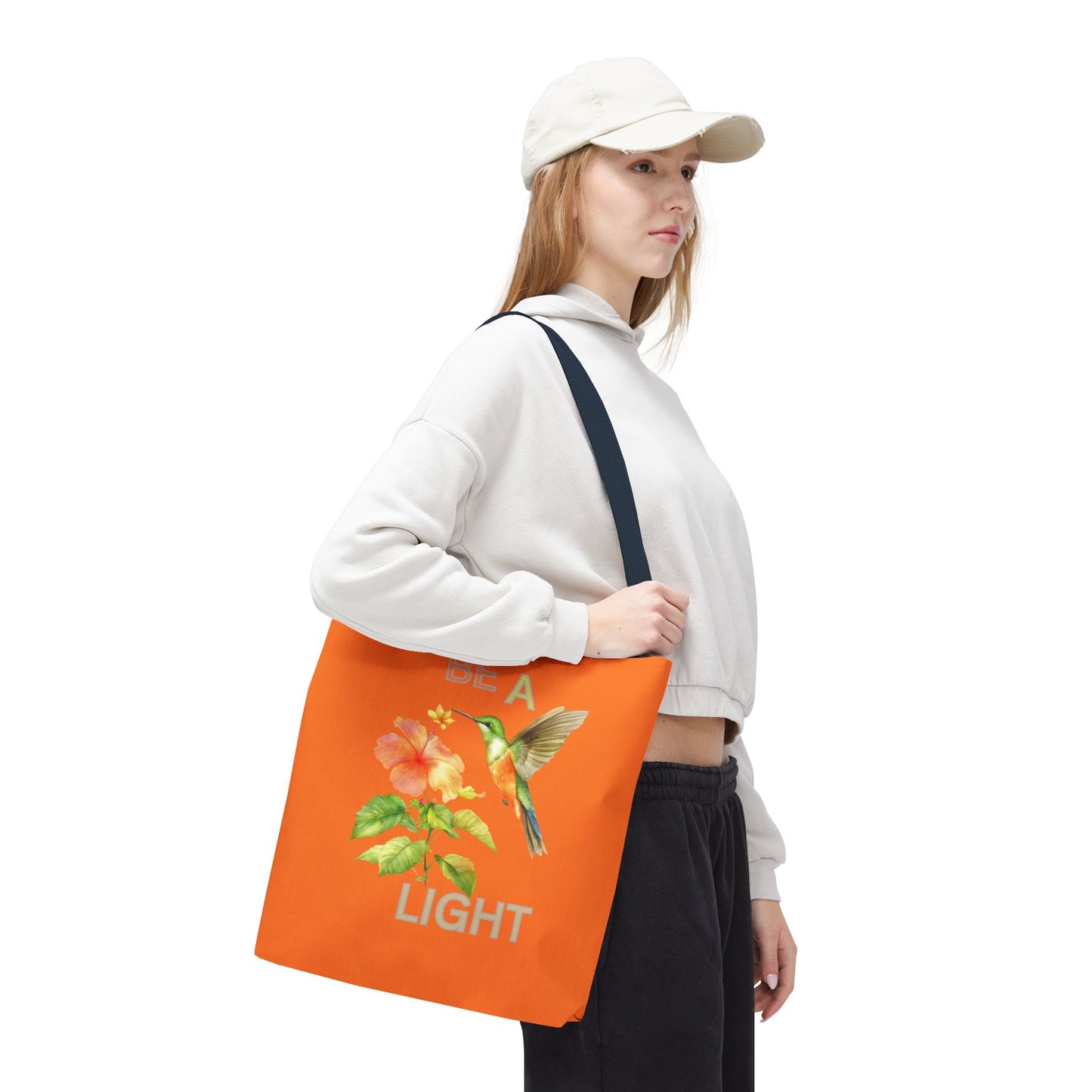 Floral Hummingbird Tote Bag - Be a Light, Eco-Friendly Shopping Bag, Summer Accessory, Gift for Nature Lovers, Inspirational Quote