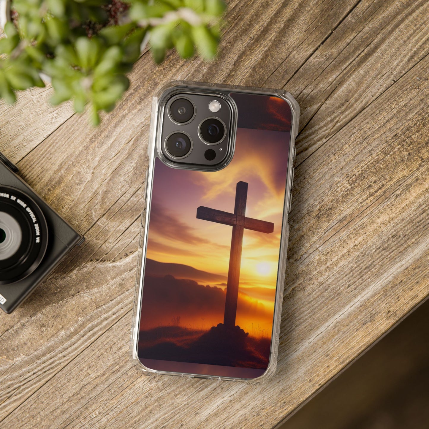 Sunset Cross Magnetic Clear Impact Case - Faith-Inspired Phone Protection
