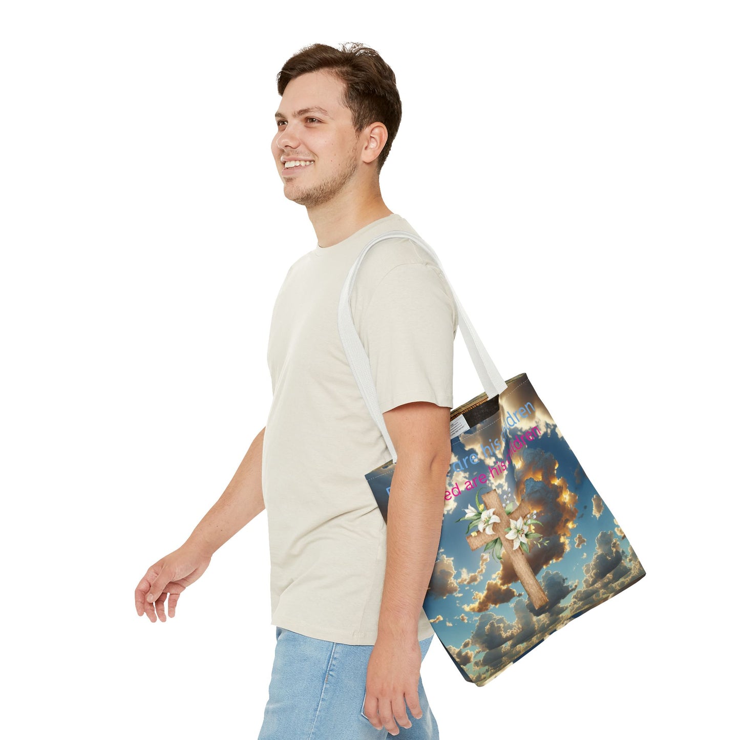 Religious Tote Bag with Flower Cross Design