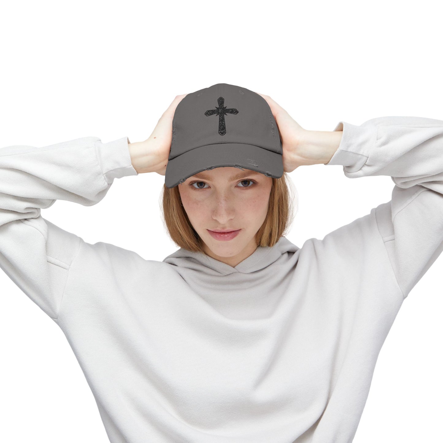Unisex Distressed Cross Cap - Faith-Inspired Fashion Accessory