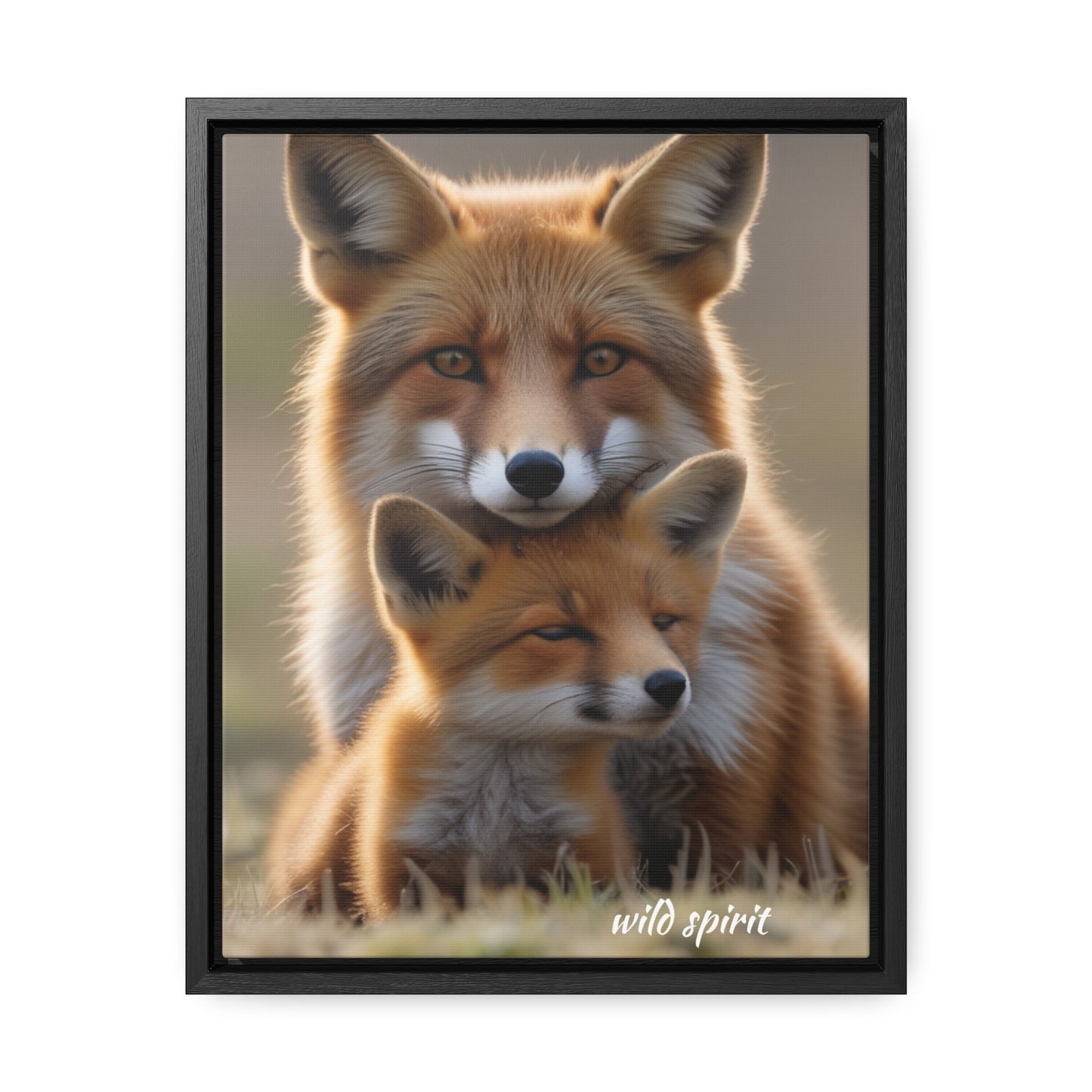 Canvas Wraps - Mama Fox and Baby Fox Snuggle Vertical Frame