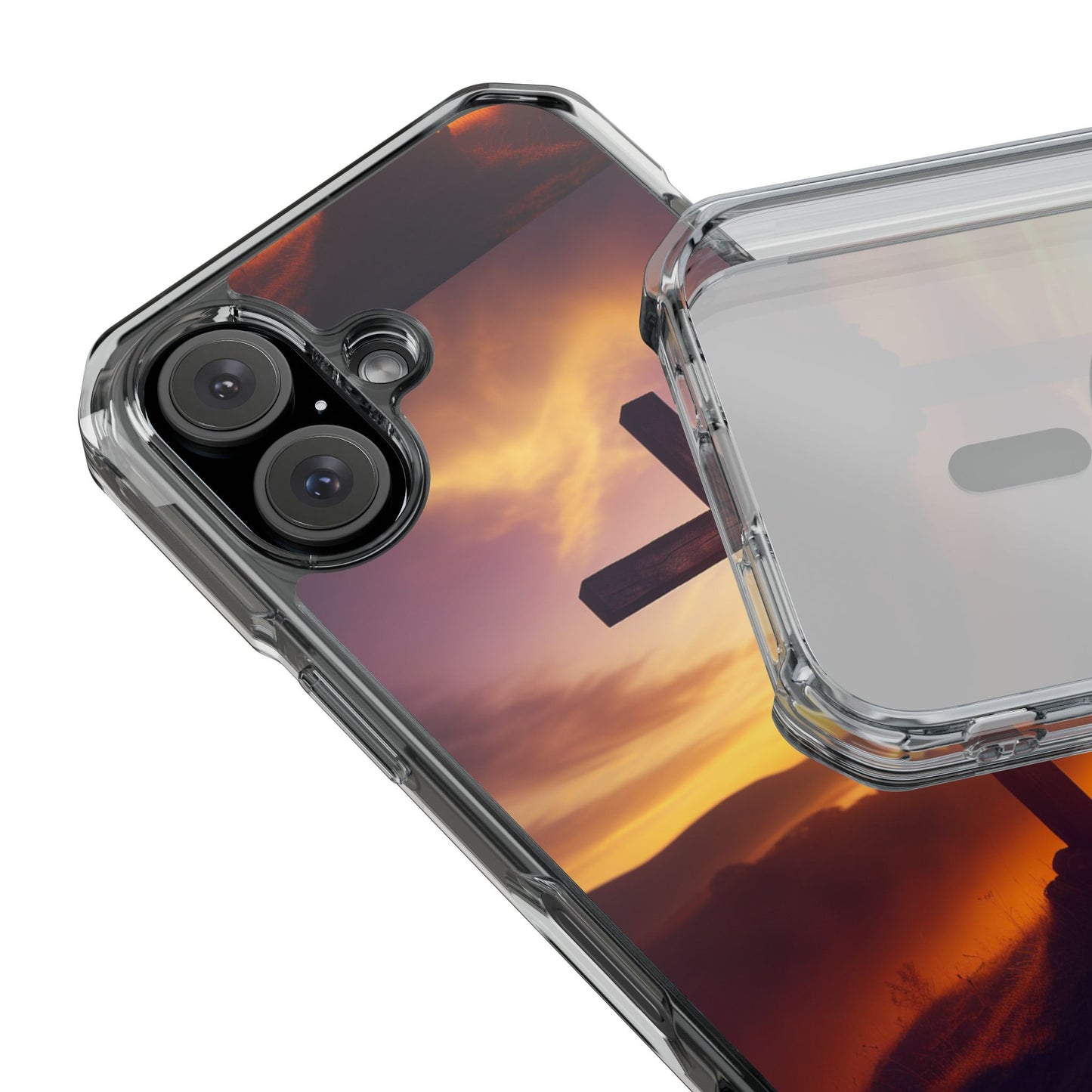 Sunset Cross Magnetic Clear Impact Case - Faith-Inspired Phone Protection